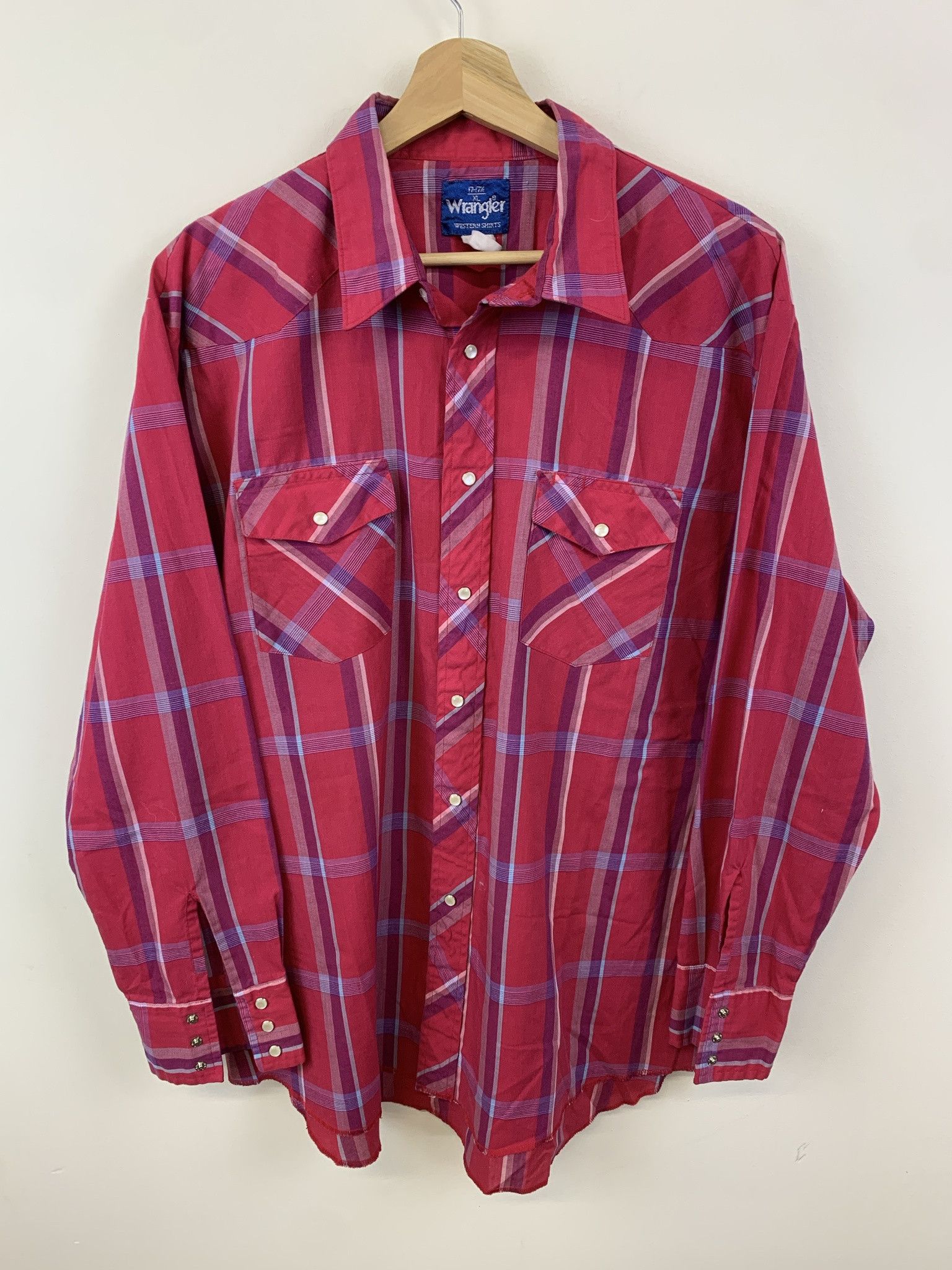 Vintage 1990s Wrangler Red Western Snap Cowboy Shirt Size Xl Hoodie, Sweatshirt | PodTeesHub.com