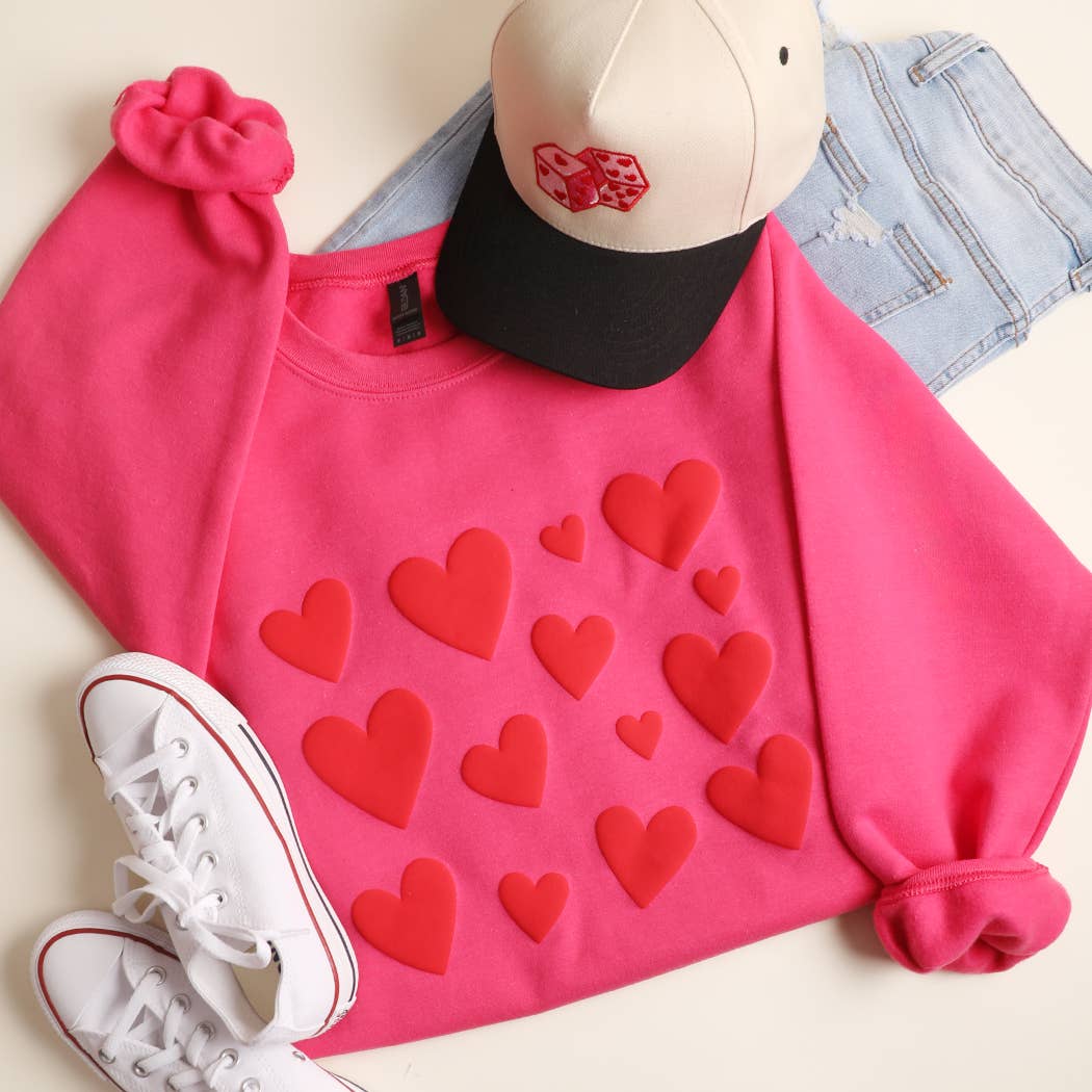 Red Puffy Heart Pattern Heavyweight Sweatshirt T-Shirts, Hoodie | PodTeesHub.com