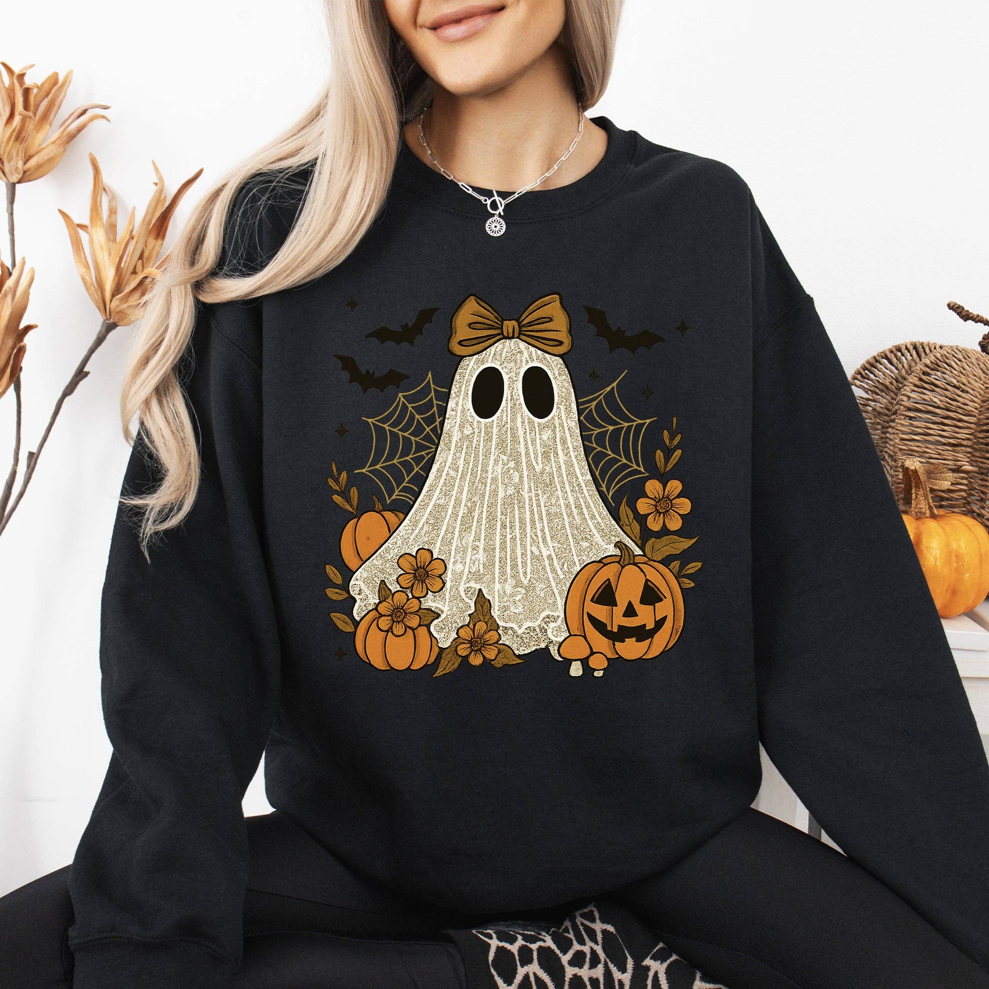 Cute Ghost, Bow, Lace, Halloween Graphic Sweatshirt T-Shirts, Hoodie | PodTeesHub.com