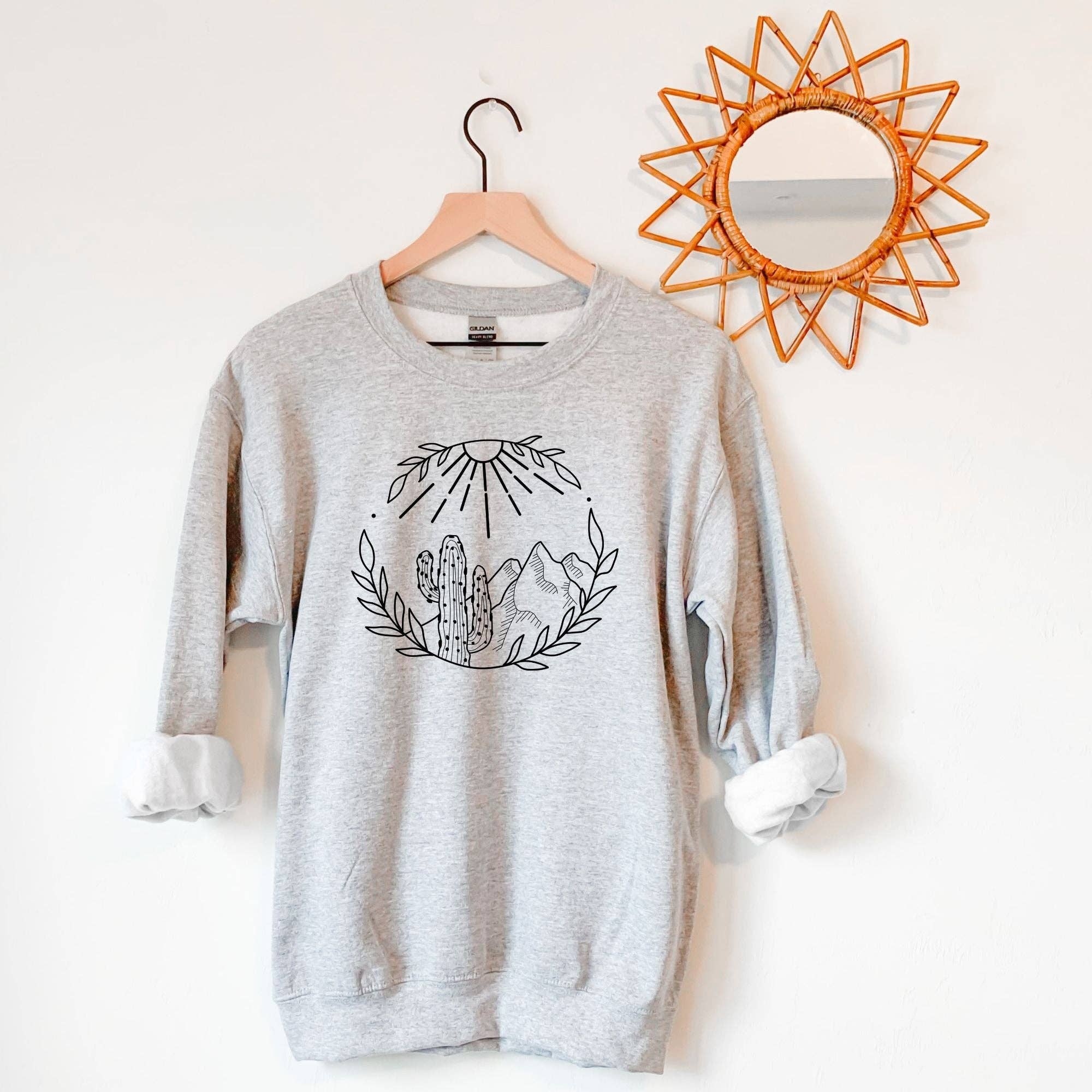Desert Scene Unisex Crewneck Cactus Sweatshirt Hoodie T-Shirts | PodTeesHub.com