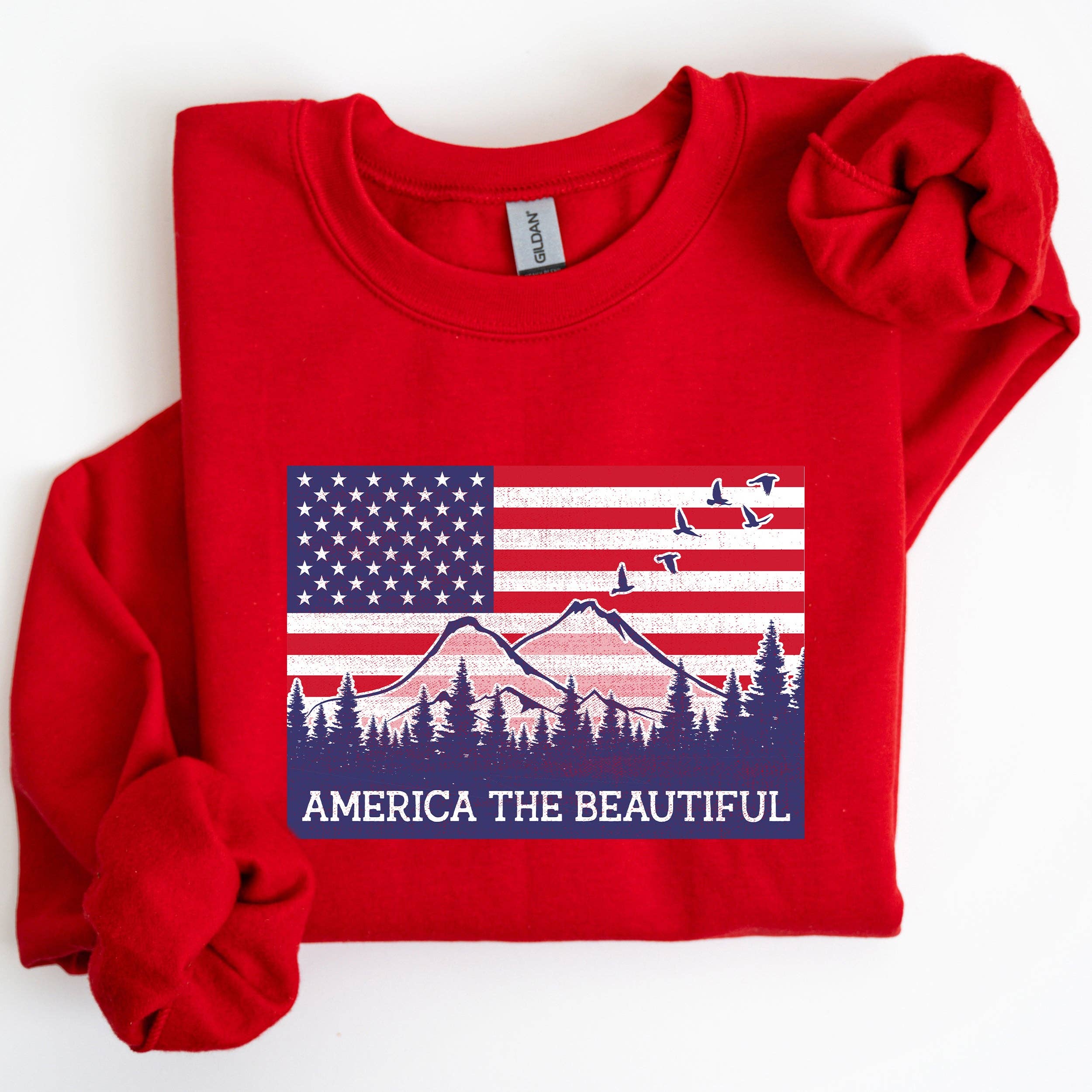 America the Beautiful, Flag, Mountains, Patriotic Sweatshirt T-Shirts, Hoodie | PodTeesHub.com
