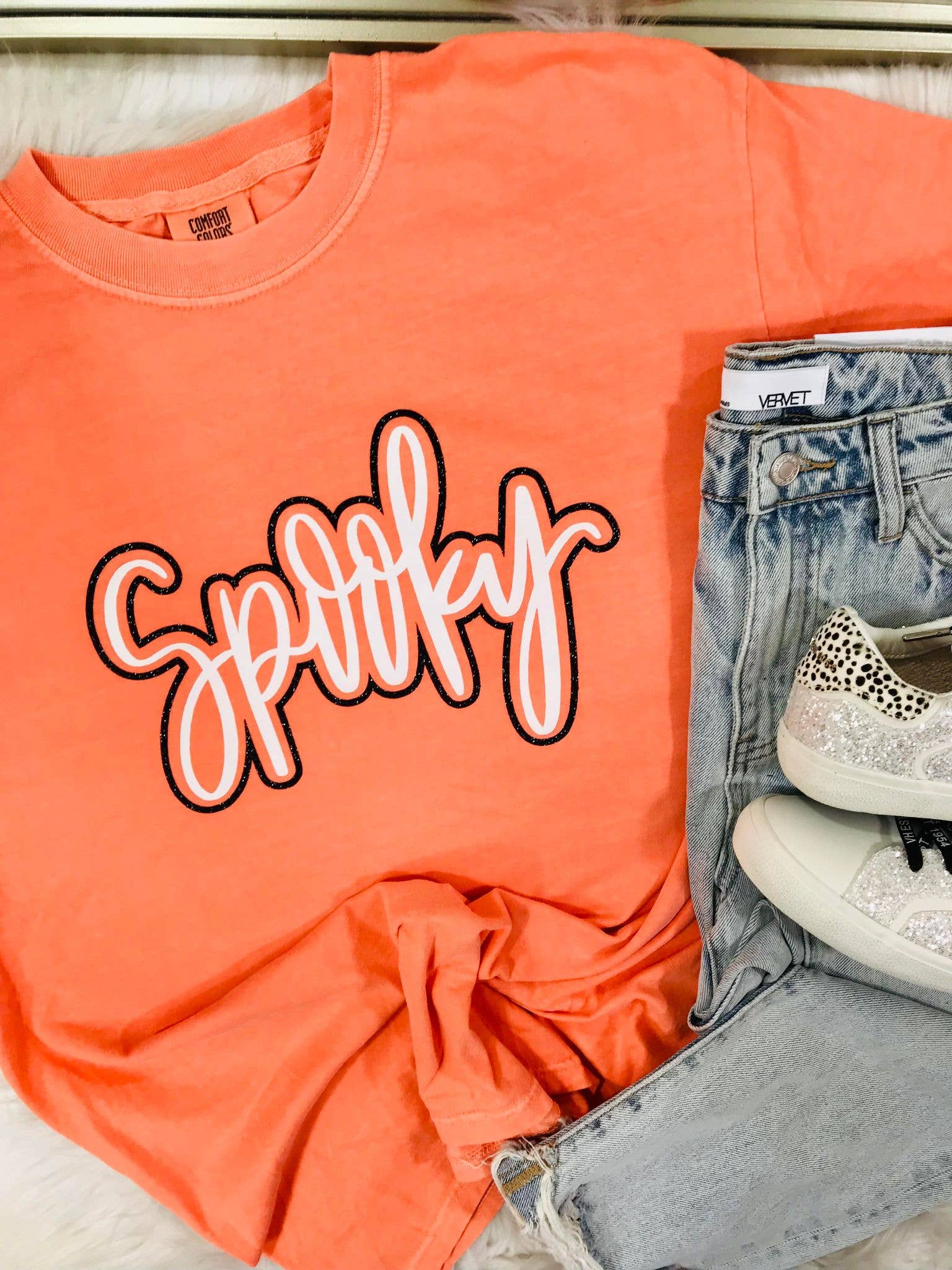 Spooky Cursive Glitter Puff Combo Tee Hoodie, Sweatshirt | PodTeesHub.com