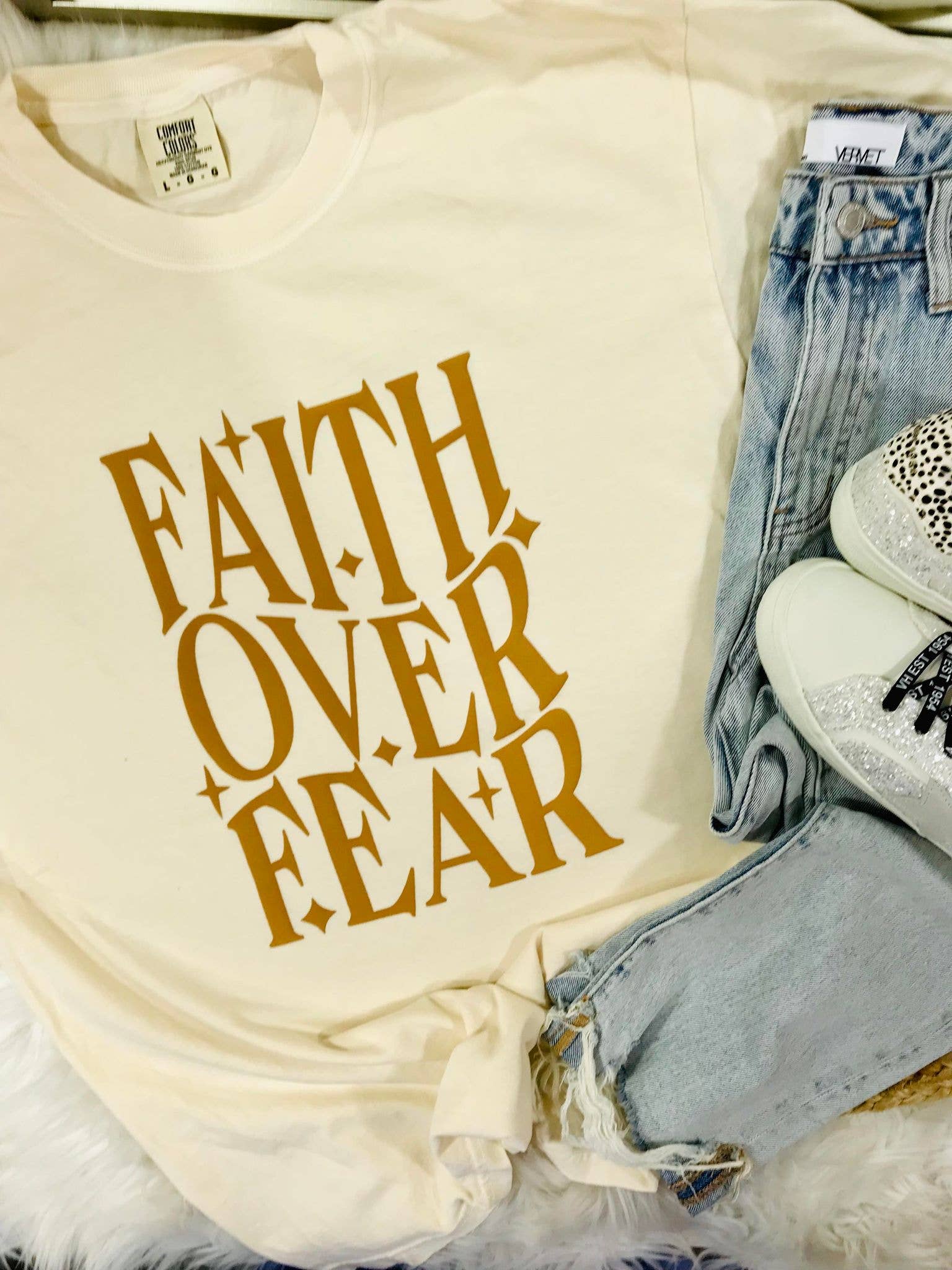 Faith Over Fear Wavy Puff Tee Hoodie, Sweatshirt | PodTeesHub.com