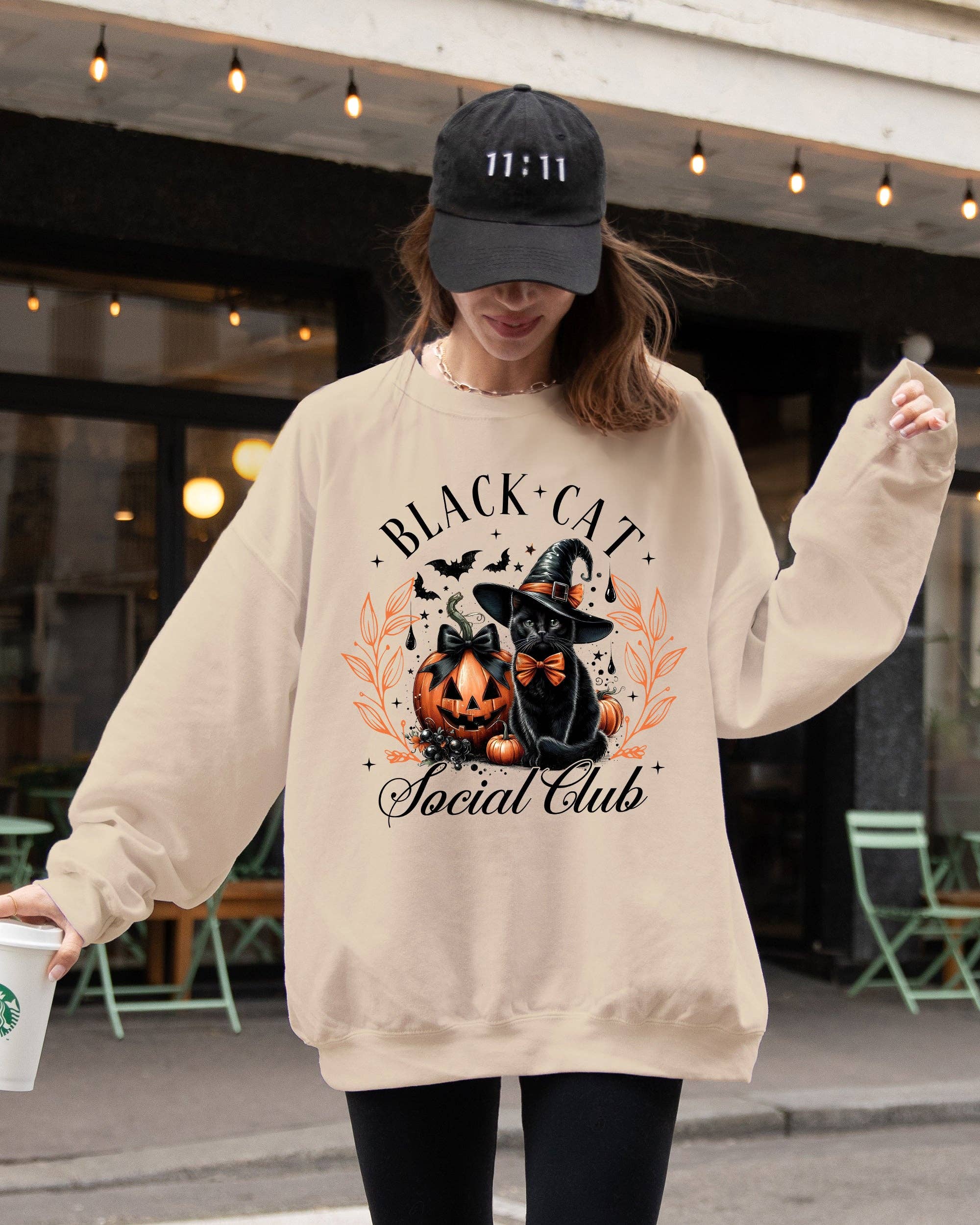 Black Cat Social Club, Halloween Jack-O-Lantern Sweatshirt T-Shirts, Hoodie | PodTeesHub.com