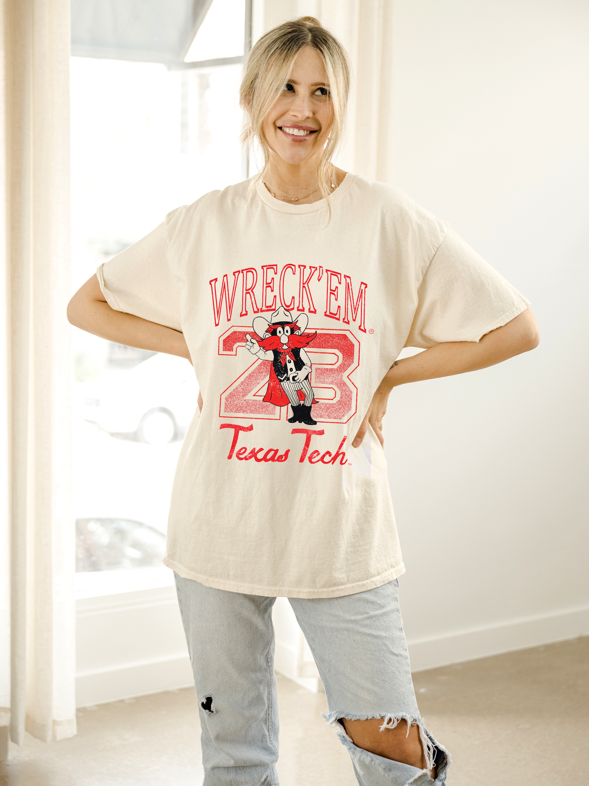 Texas Tech Red Raiders Club Mascot Off White Thrifted Tee Hoodie, Sweatshirt | PodTeesHub.com