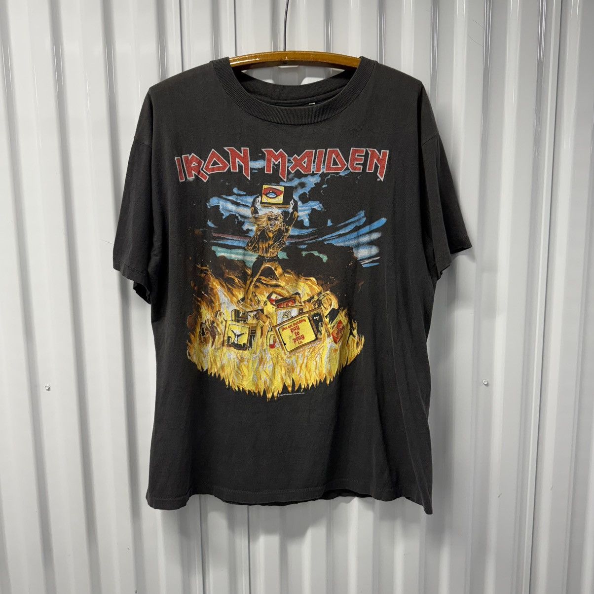 Iron Maiden X Vintage Vintage 90s Iron Maiden Sun Faded Black All Over Print Tee Hoodie, Sweatshirt | PodTeesHub.com