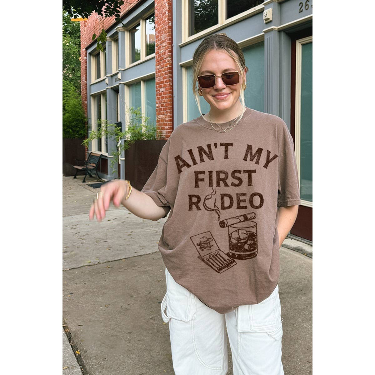 Aint My First Rodeo Western Graphic Oversized Tee Hoodie, Sweatshirt | PodTeesHub.com