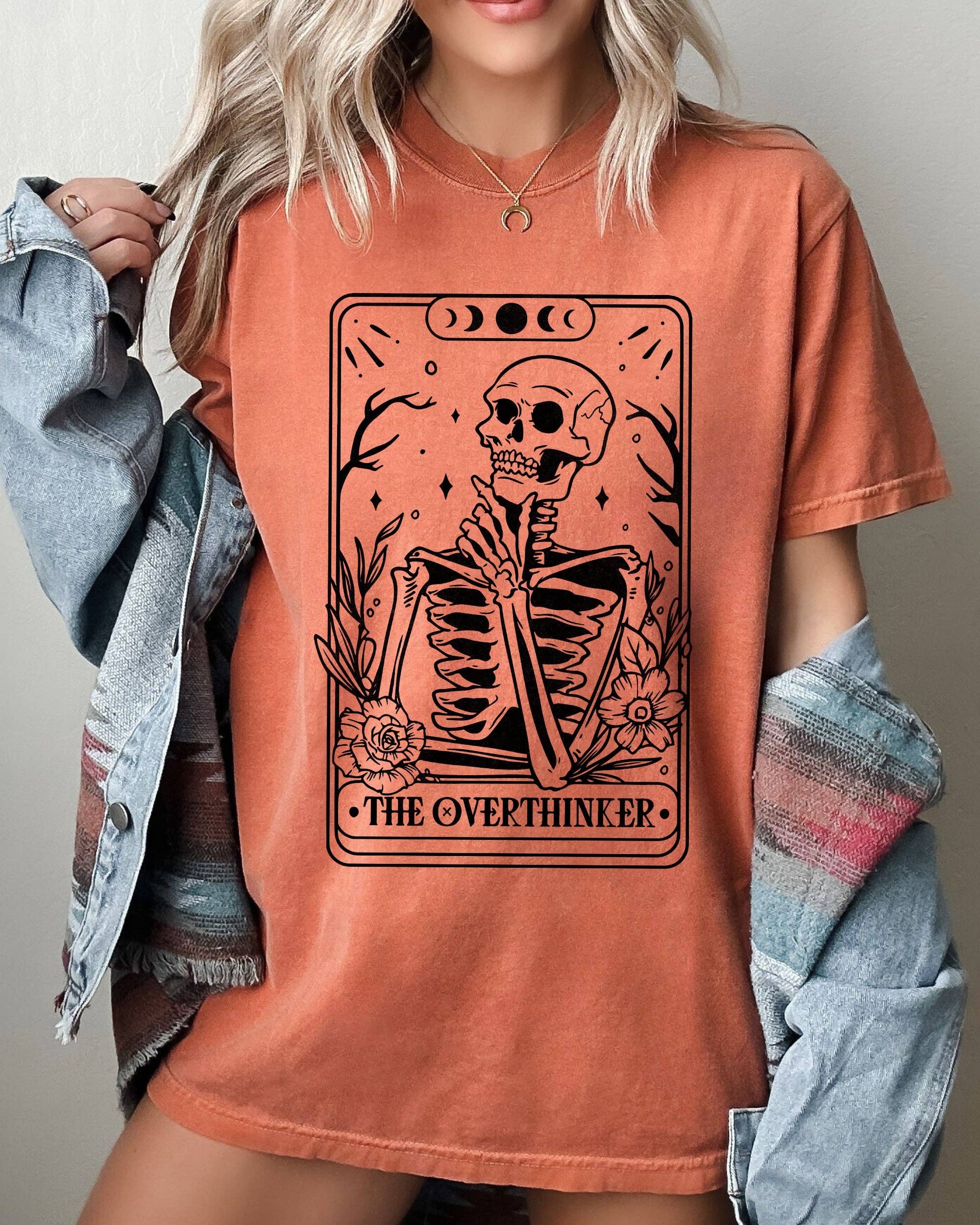 The Overthinker, Tarot, Skeleton, Halloween T-Shirt Hoodie, Sweatshirt | PodTeesHub.com