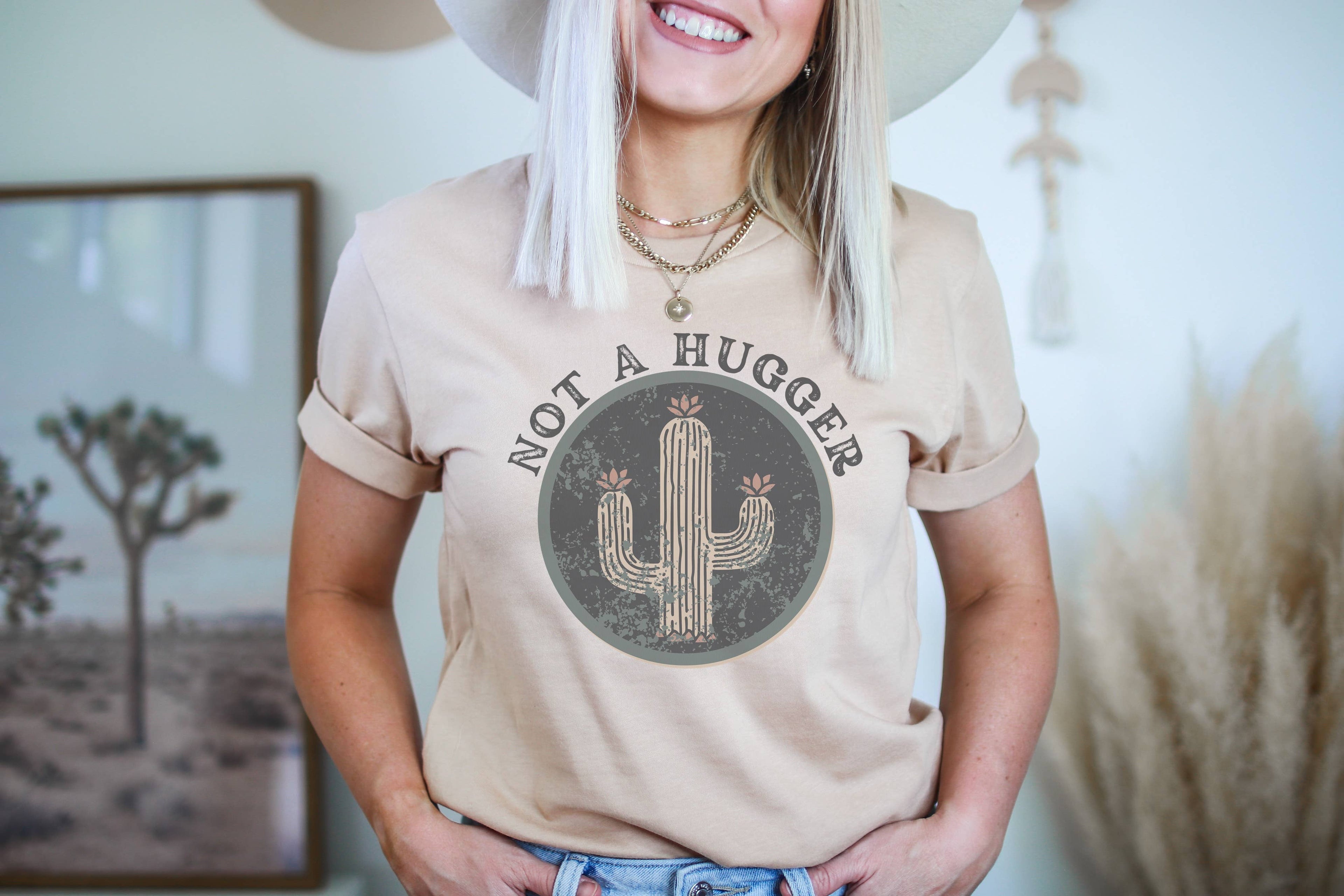 Not A Hugger Cactus L Western Tee Hoodie, Sweatshirt | PodTeesHub.com