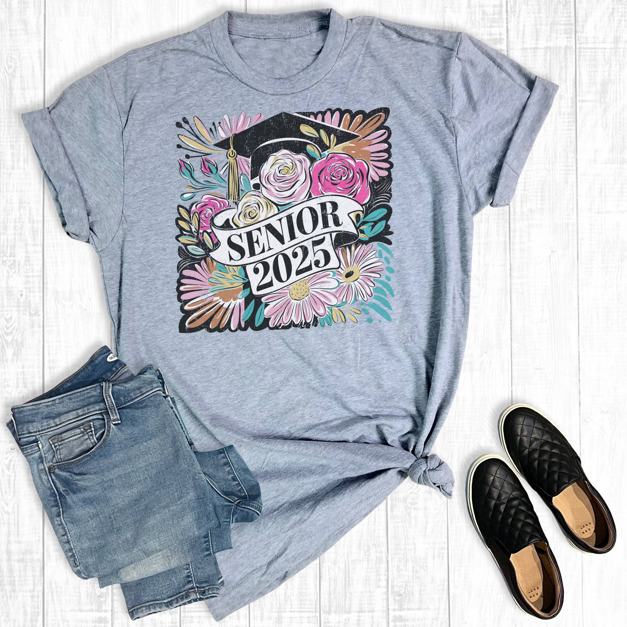 Boho Floral Senior 2025 Graphic Tee Hoodie, Sweatshirt | PodTeesHub.com