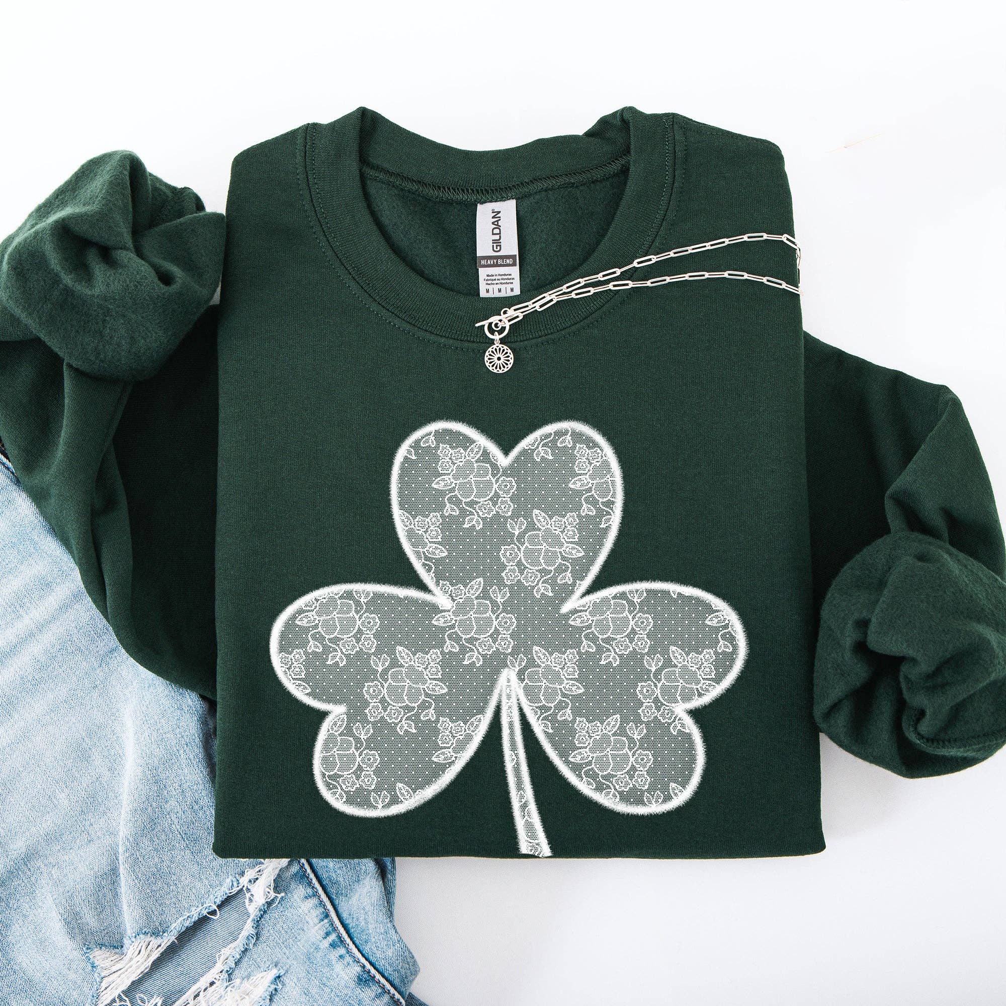 Lace, Coquette Shamrock St Patrick's Day Shamrock Sweatshirt T-Shirts, Hoodie | PodTeesHub.com