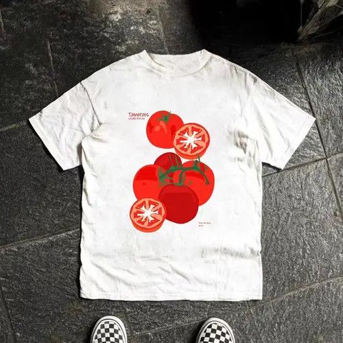 Tomato Print Loose Casual Retro Cotton T-Shirts, Hoodie, Sweatshirt