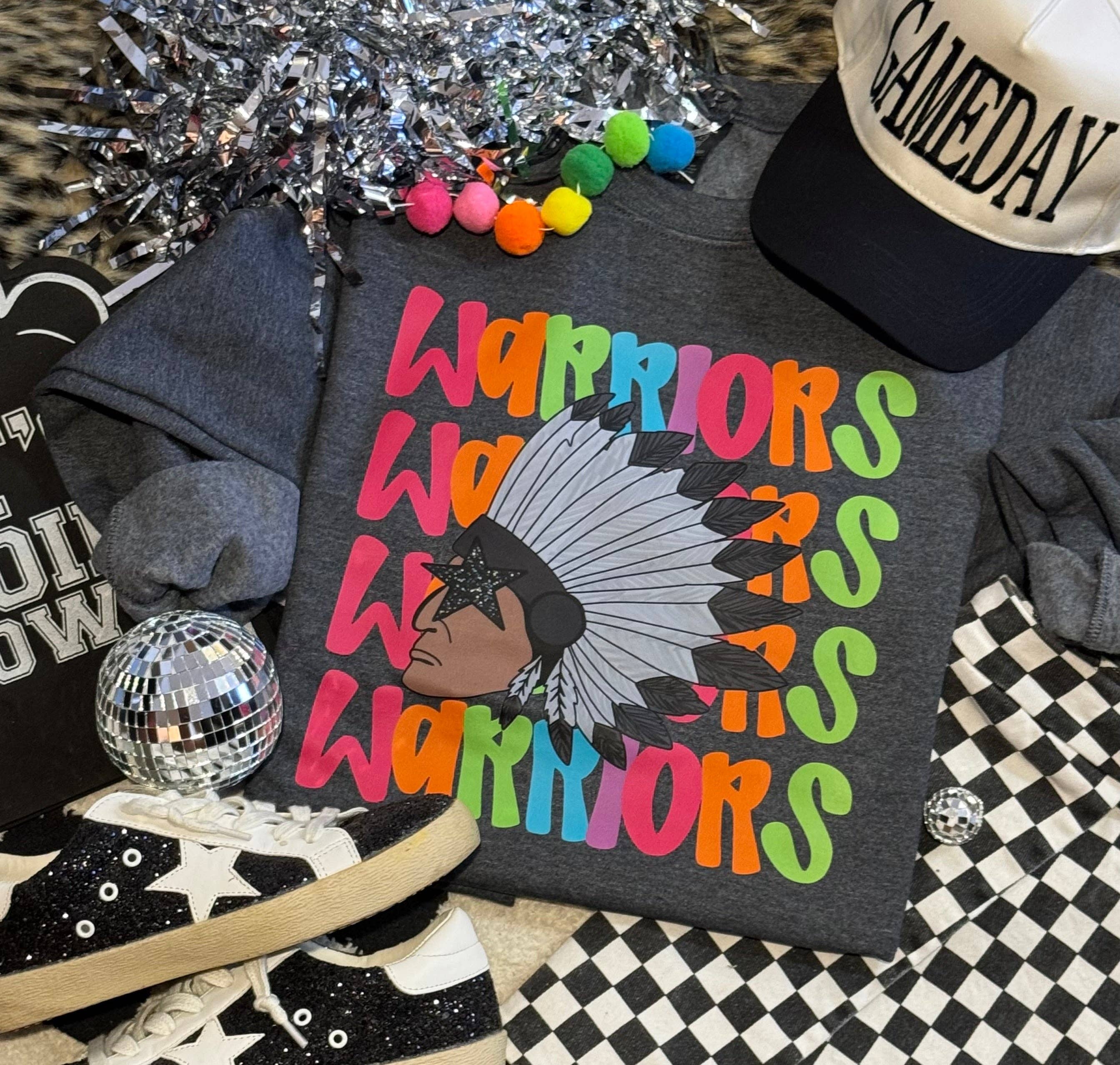 Warriors Neon Mascot Sweatshirt T-Shirts, Hoodie | PodTeesHub.com