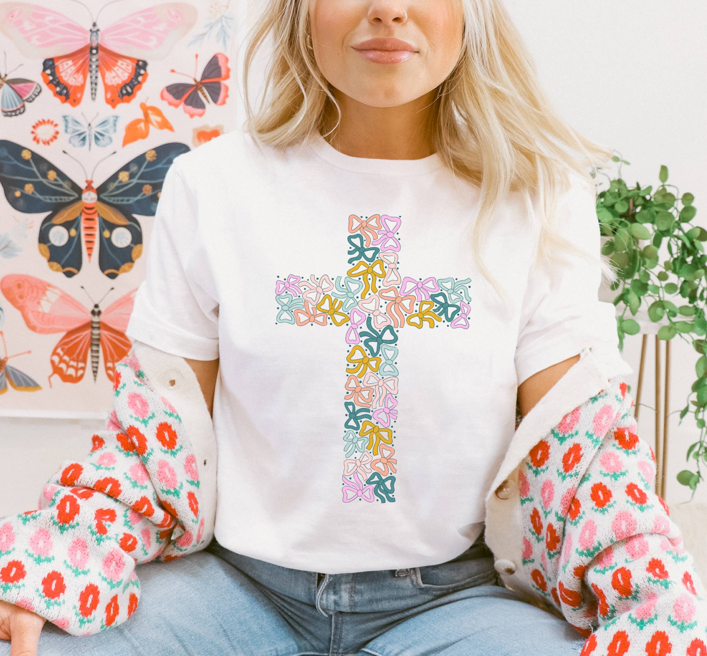 Bow Cross Religious Coquette Graphic Tee Hoodie, Sweatshirt | PodTeesHub.com