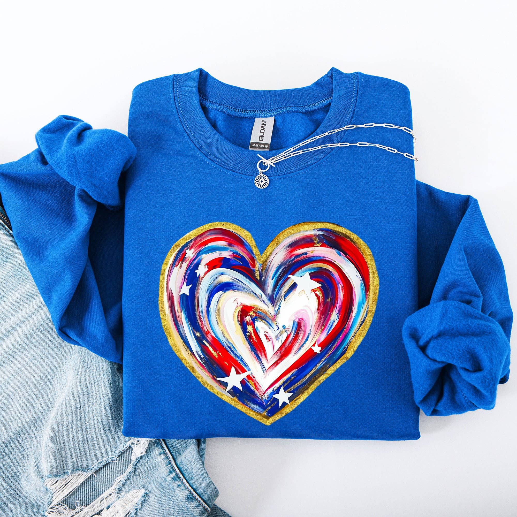 Painted Patriotic Heart America USA 4th of July Sweatshirt T-Shirts, Hoodie | PodTeesHub.com
