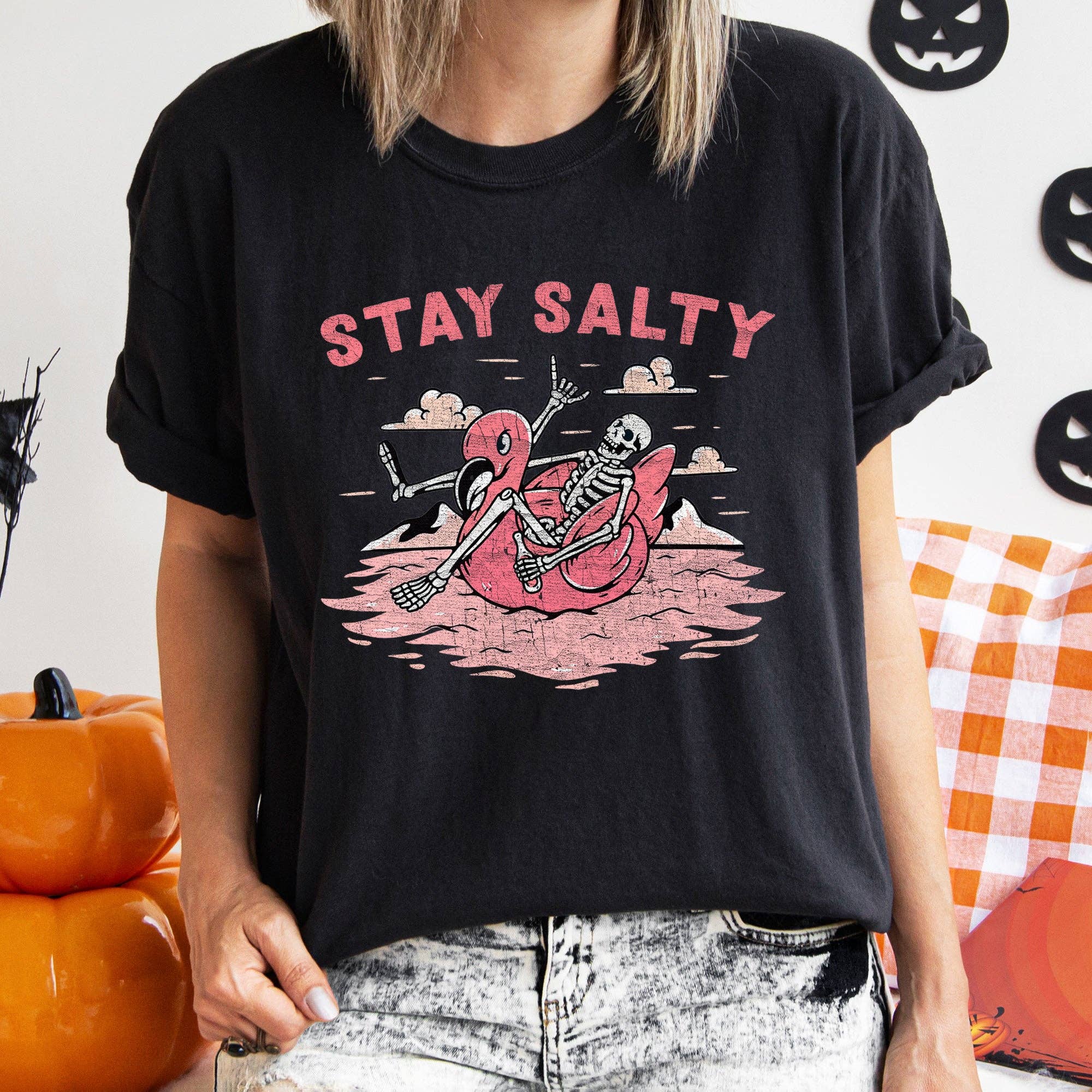 Stay Salty Skeleton Retro Halloween T-Shirt Hoodie, Sweatshirt | PodTeesHub.com