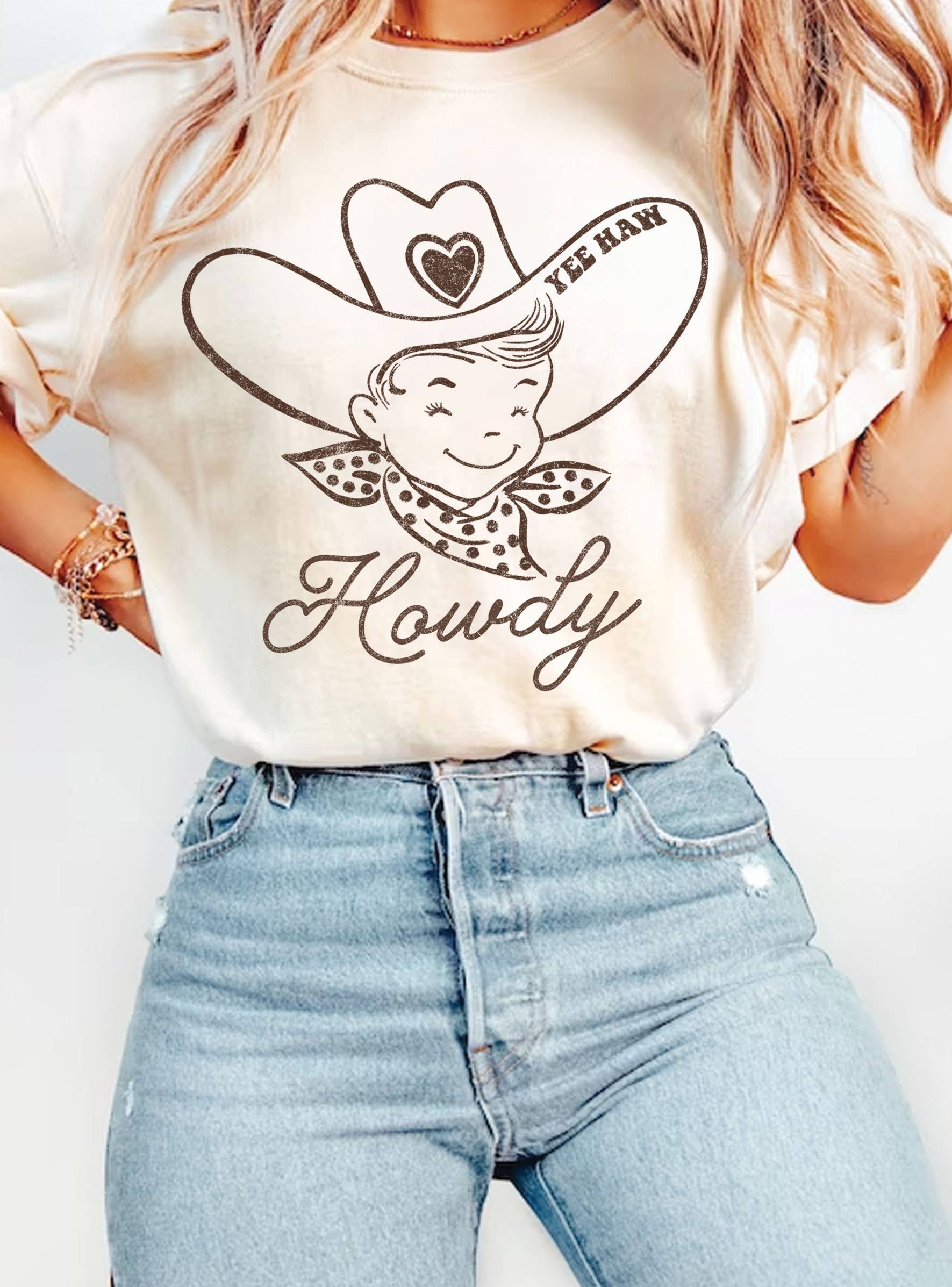 Yeehaw Howdy Cowboy Puff Graphic Tshirt Hoodie, Sweatshirt | PodTeesHub.com