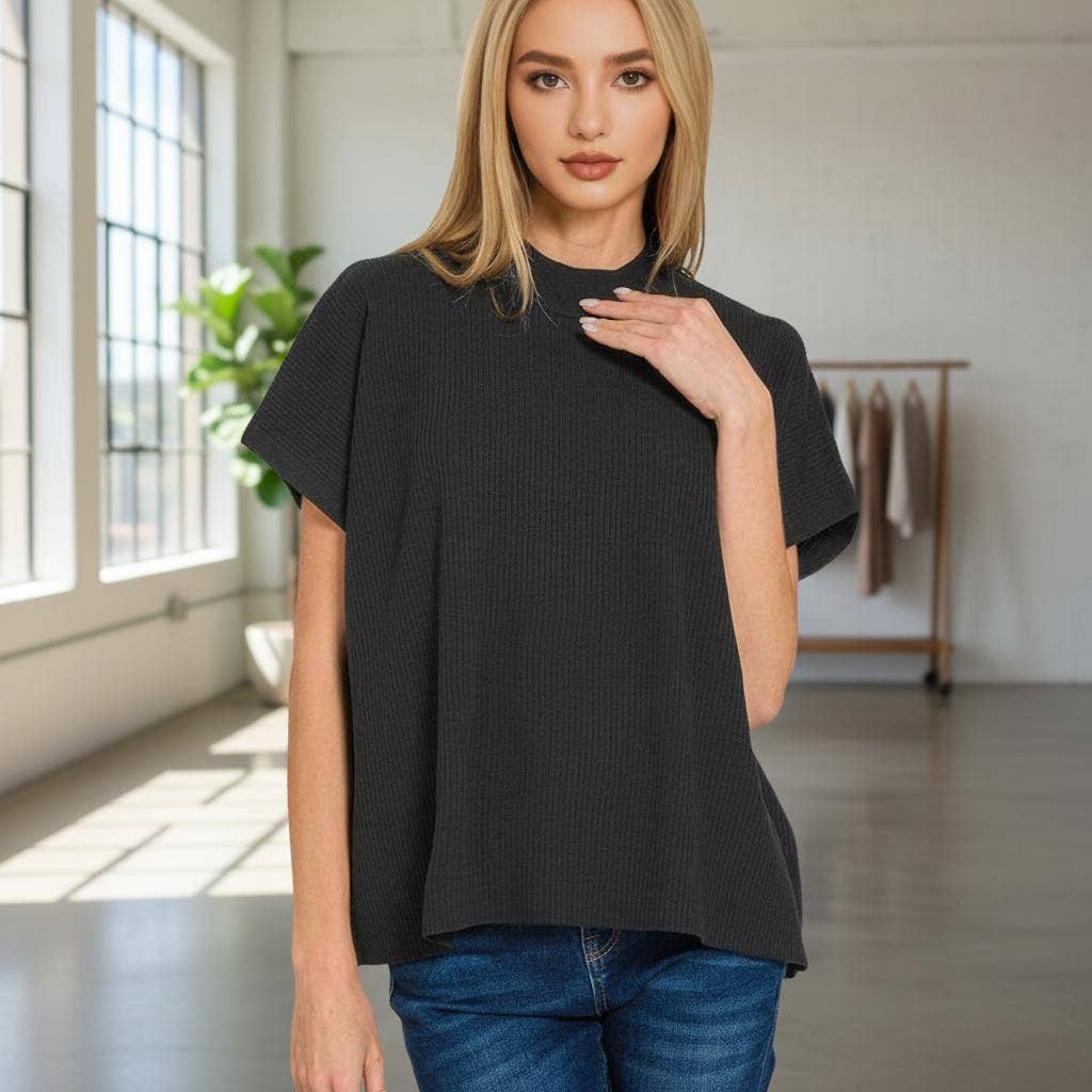 1223 Viscose Mock Neck Short Sleeve Boxy Sweater SI-28297 T-Shirts, Hoodie, Sweatshirt | PodTeesHub.com