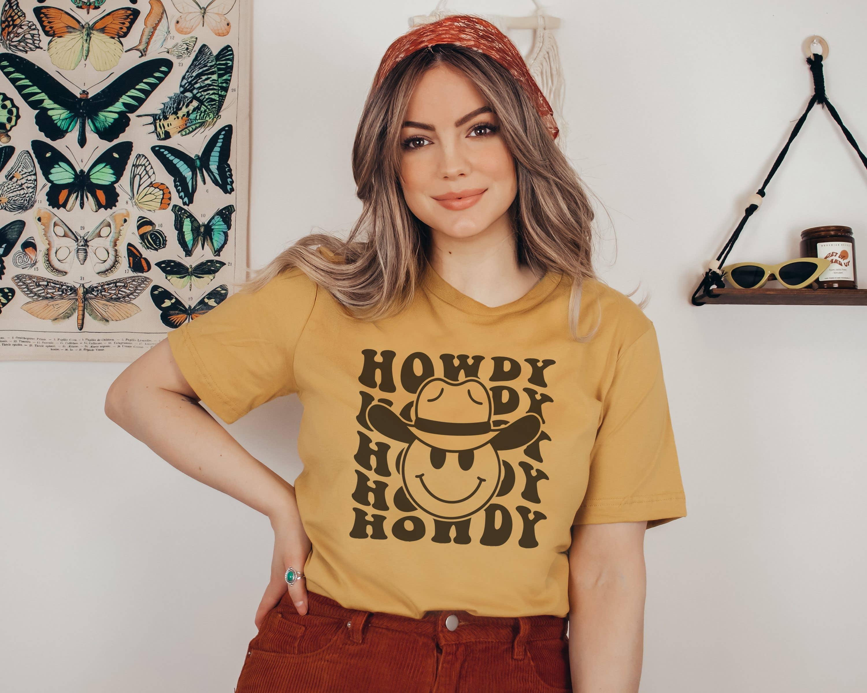 Retro Howdy Happy Face Graphic Tee | Farm Western Wear Shirt Hoodie, Sweatshirt | PodTeesHub.com