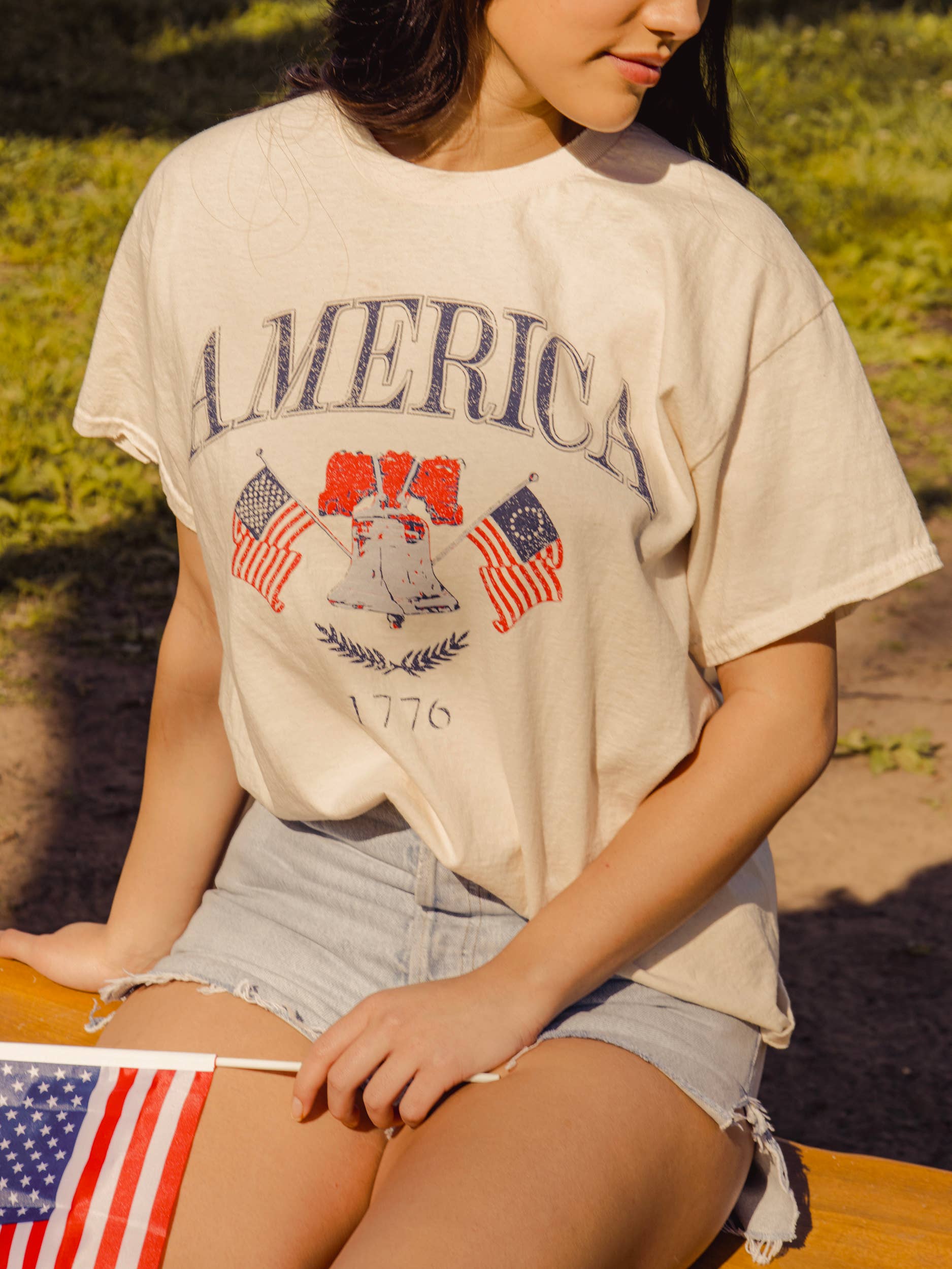 4th of July American Bell Off White Thrifted Tee Hoodie, Sweatshirt | PodTeesHub.com