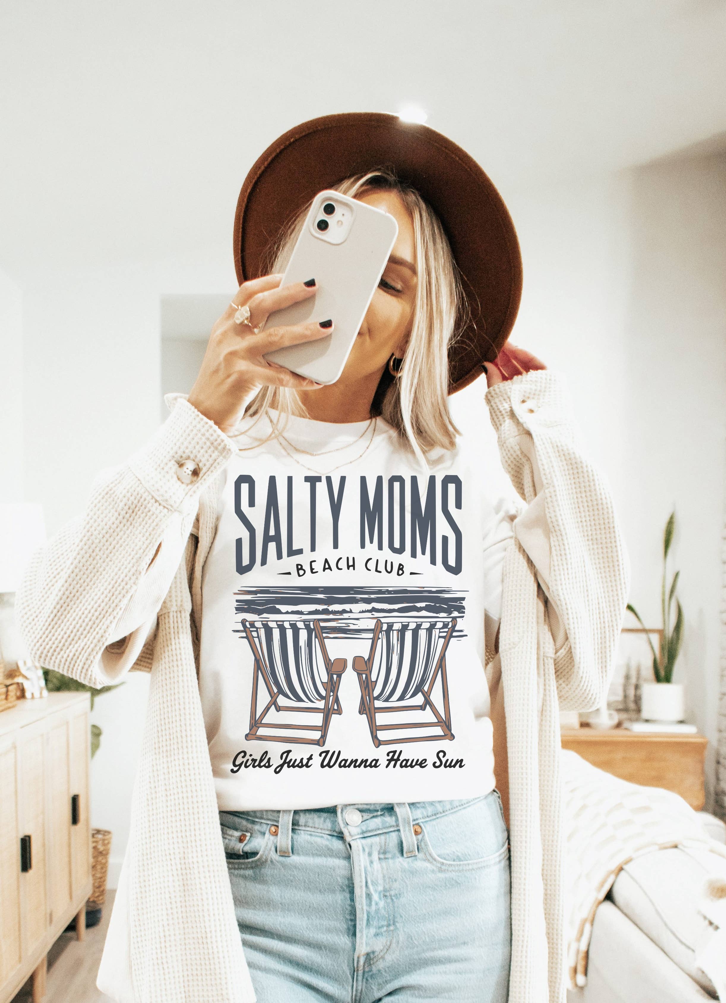 Salty Moms Beach Club Graphic Tee | Summer Tee Hoodie, Sweatshirt | PodTeesHub.com