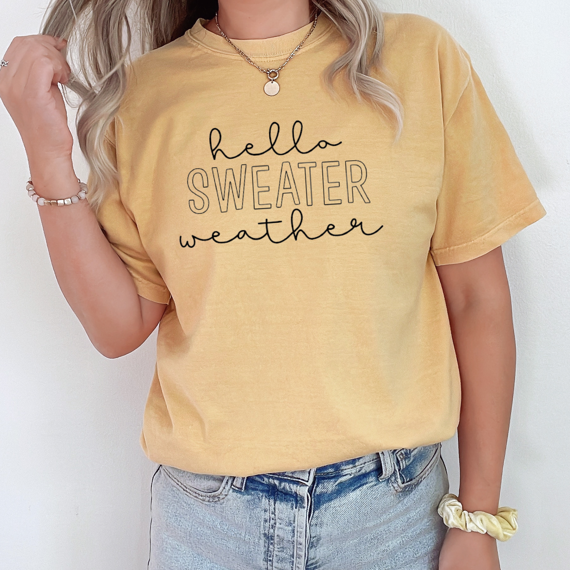 Hello Sweater Weather Tee - Fall Tshirt - Multiple Colors Hoodie, Sweatshirt | PodTeesHub.com