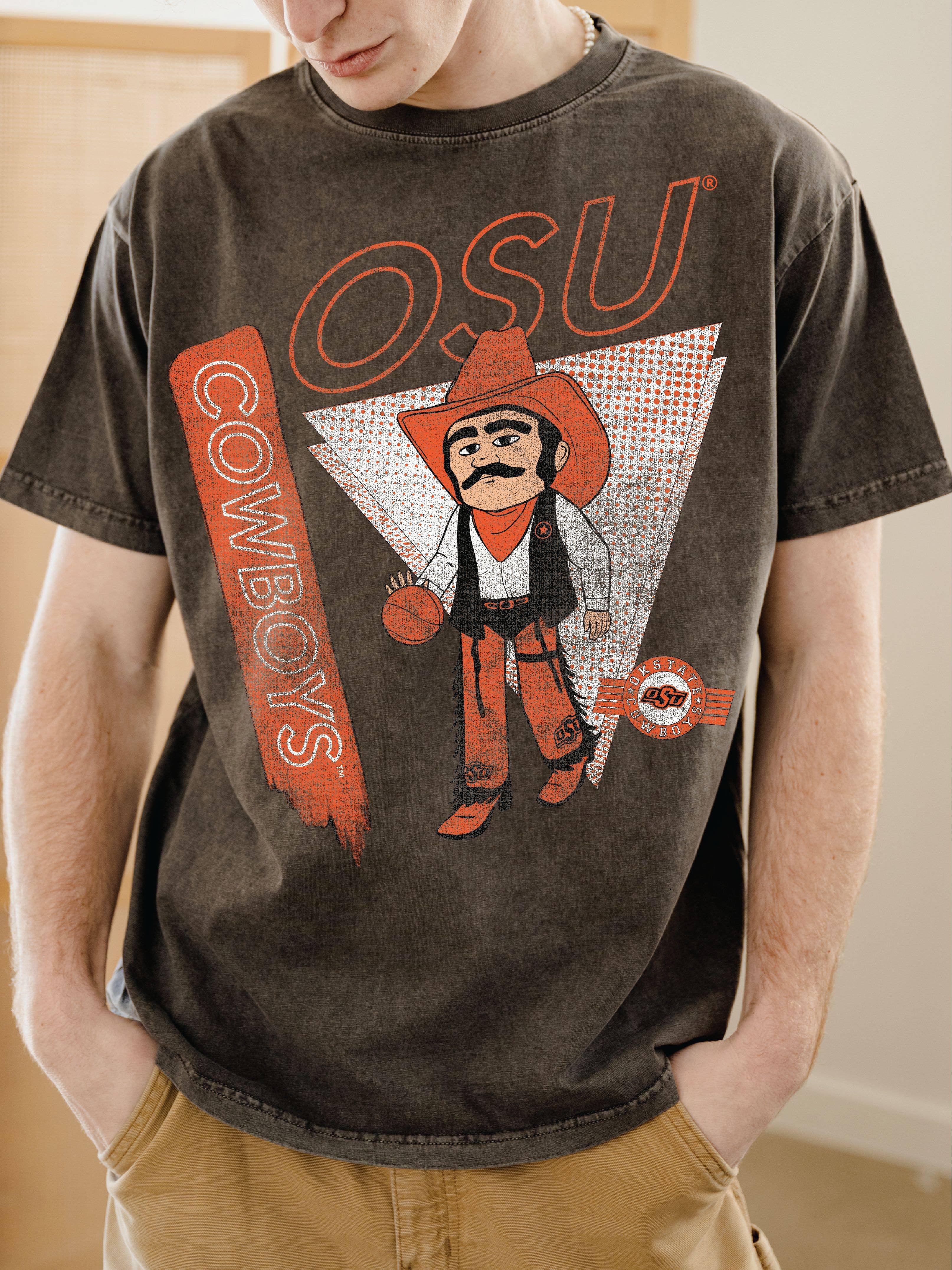 Osu Cowboys Courtside Basketball Charcoal Thrifted Tee Hoodie, Sweatshirt | PodTeesHub.com