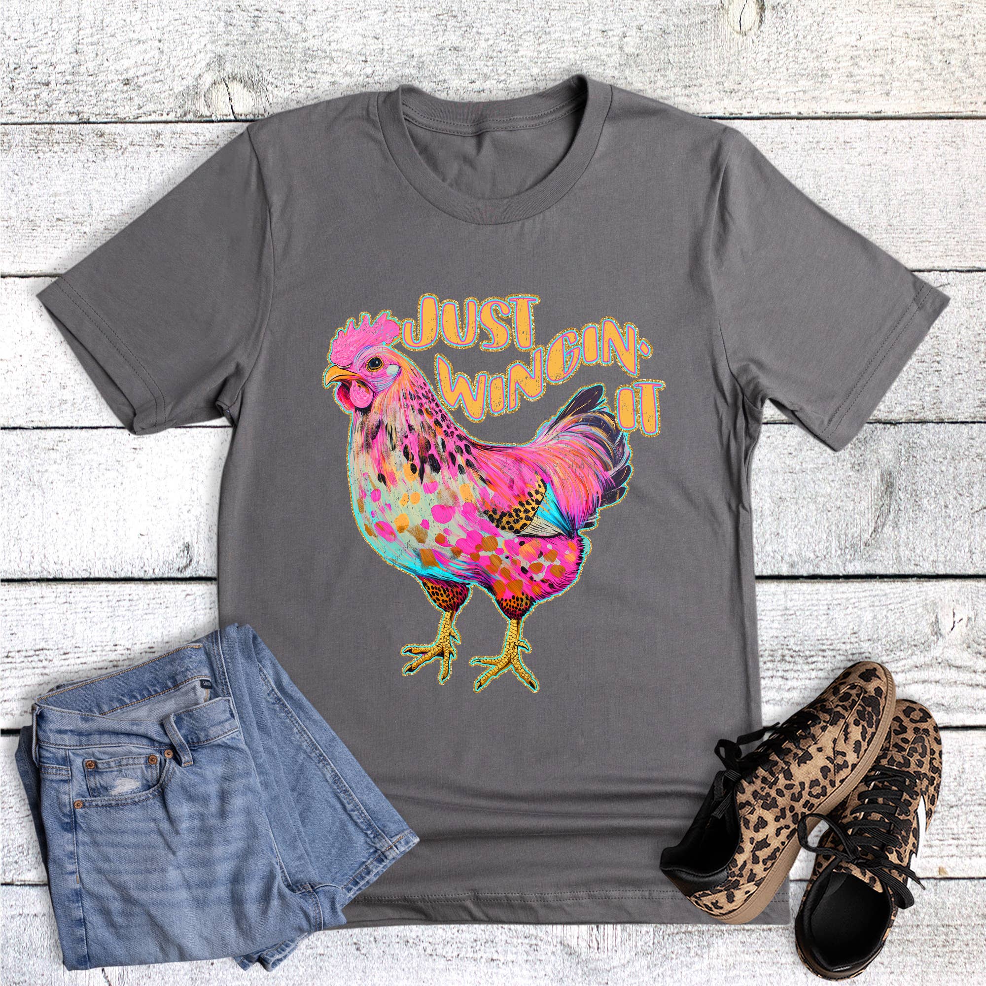 Western Chicken Just Wingin' It Graphic Tee Hoodie, Sweatshirt | PodTeesHub.com