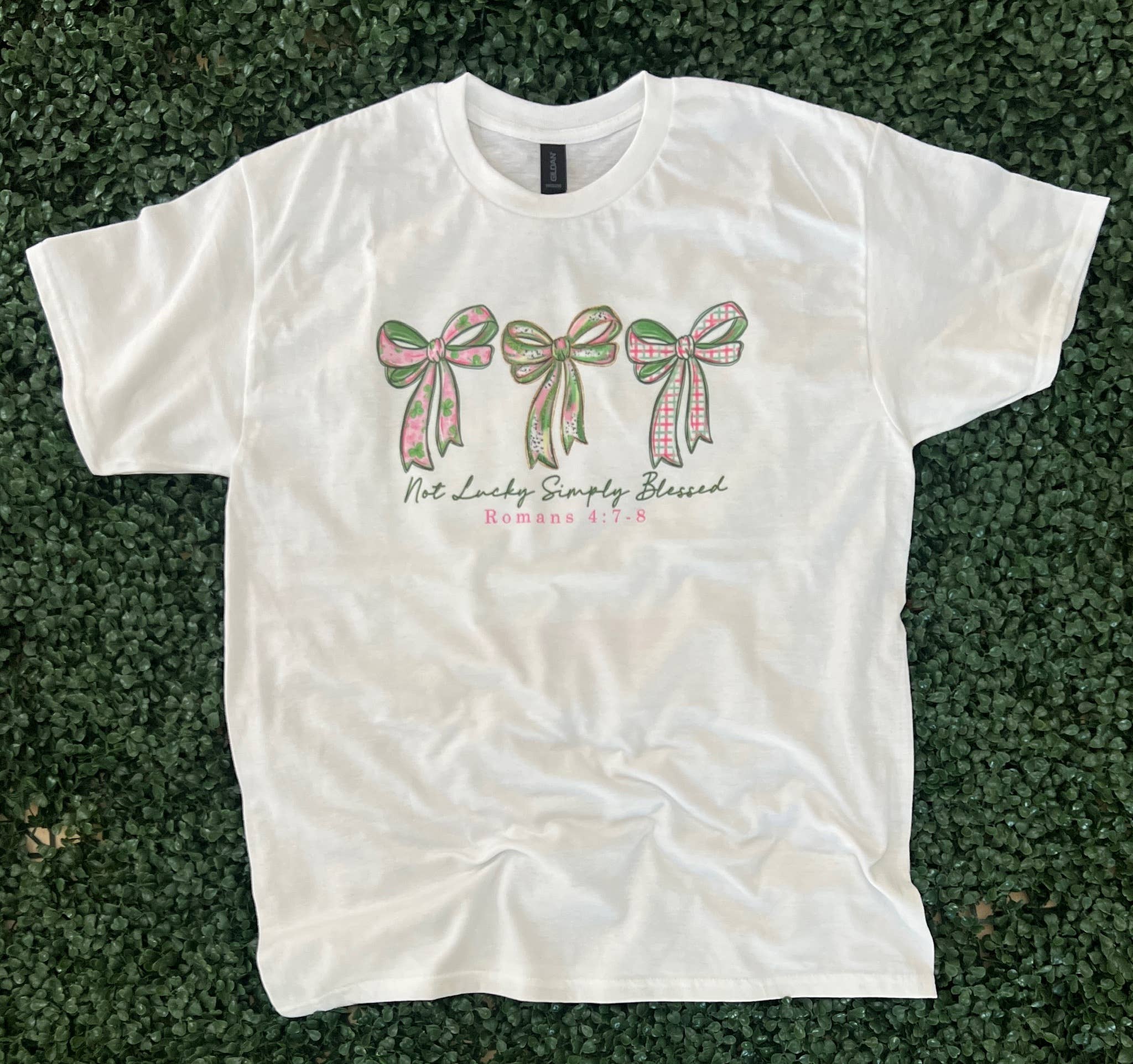 Not Lucky Simply Blessed Bow Trio On White Tee Hoodie, Sweatshirt | PodTeesHub.com