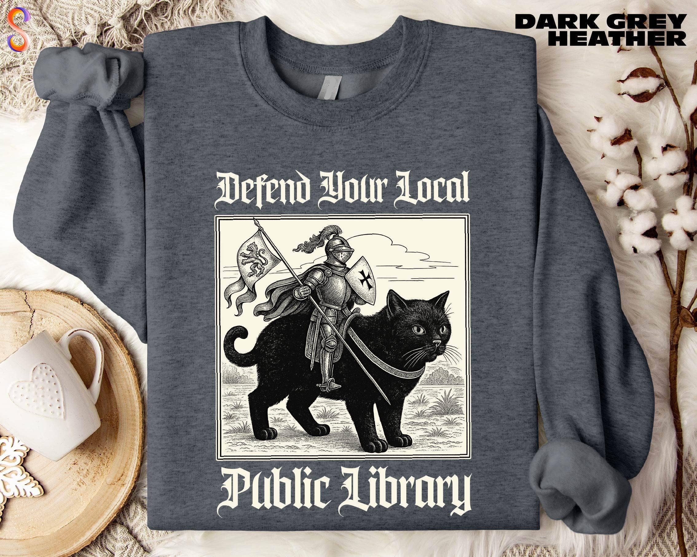 Knight Cat Defender Library Fantasy Reader Sweatshirt T-Shirts, Hoodie | PodTeesHub.com