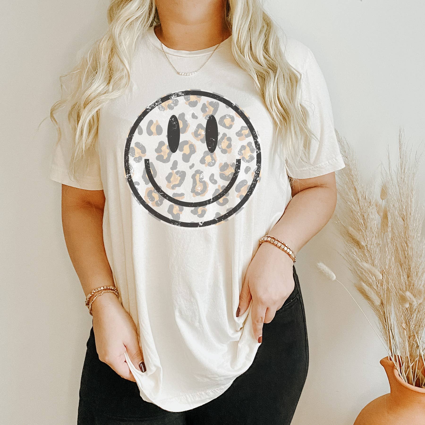 Leopard Happy Face Tee Hoodie, Sweatshirt | PodTeesHub.com
