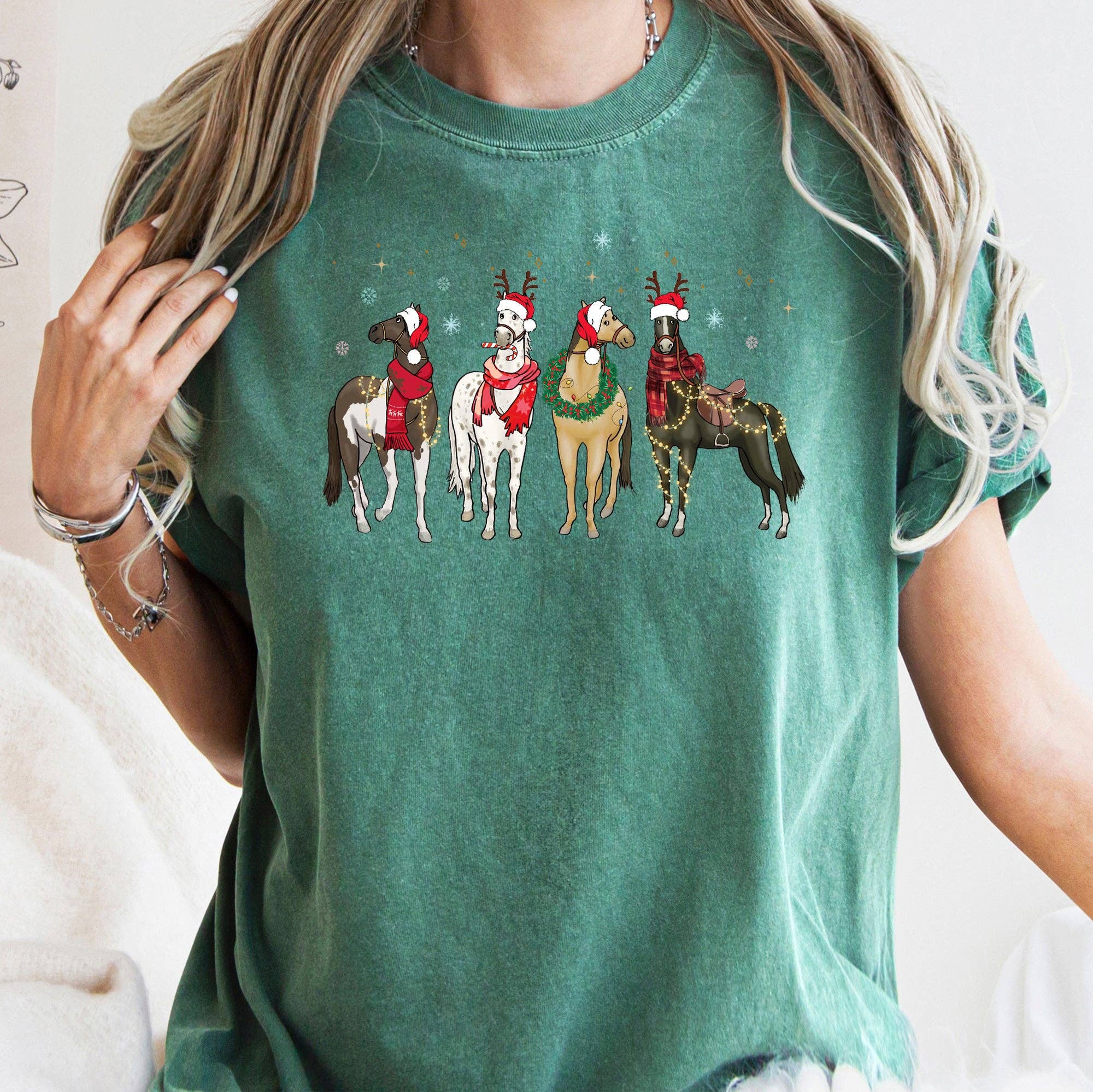 Christmas Horses, Horse Lovers, Santa Comfort Colors T-Shirt Hoodie, Sweatshirt | PodTeesHub.com