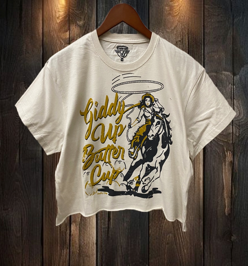 Giddy Up Butter Cup Relaxed Crop T-Shirt Hoodie, Sweatshirt | PodTeesHub.com