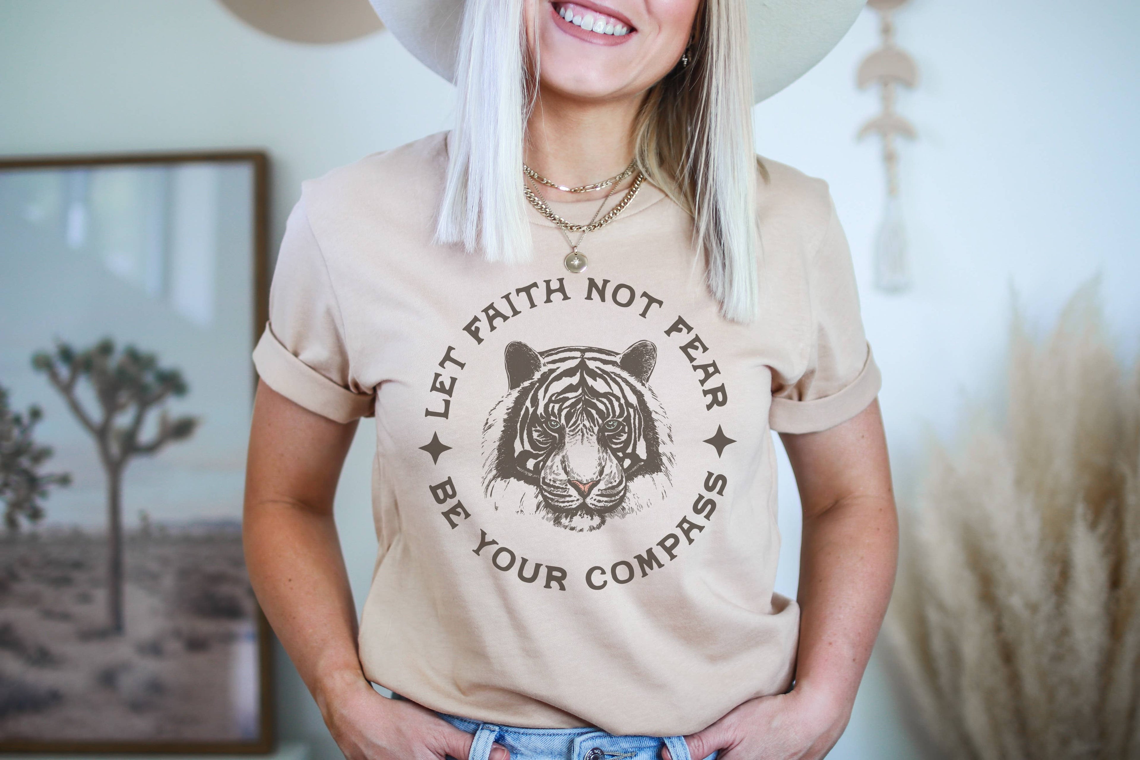 Faith Not Fear Tiger Graphic Tee | Women's Religous Tees Hoodie, Sweatshirt | PodTeesHub.com