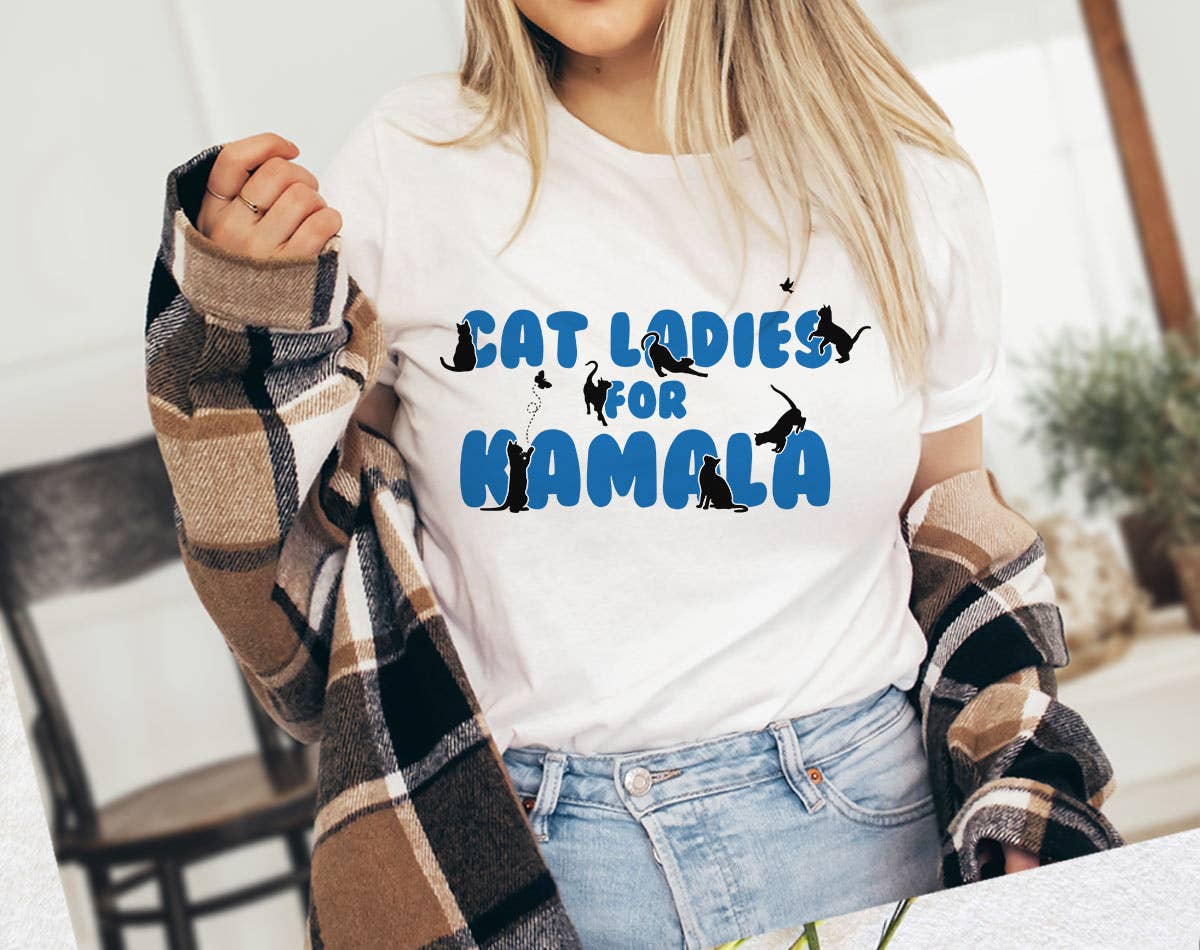 Cat Ladies For Kamala - Funny Democrat Feminist T-Shirt Hoodie, Sweatshirt | PodTeesHub.com