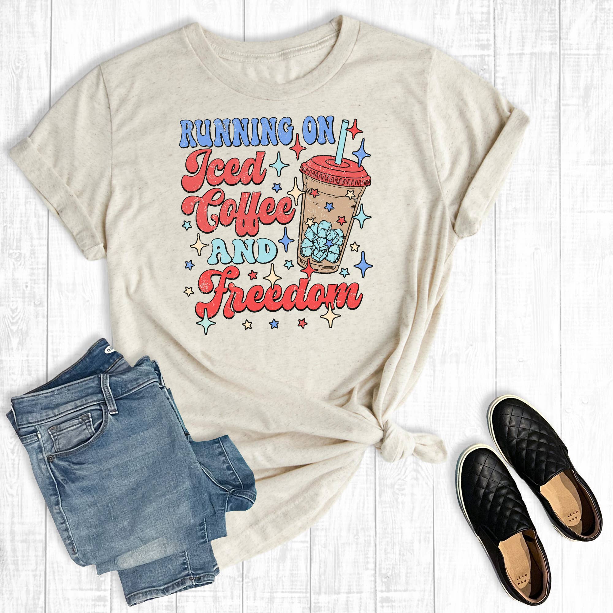 Running On Iced Coffee and Freedom Graphic Tee Hoodie, Sweatshirt | PodTeesHub.com