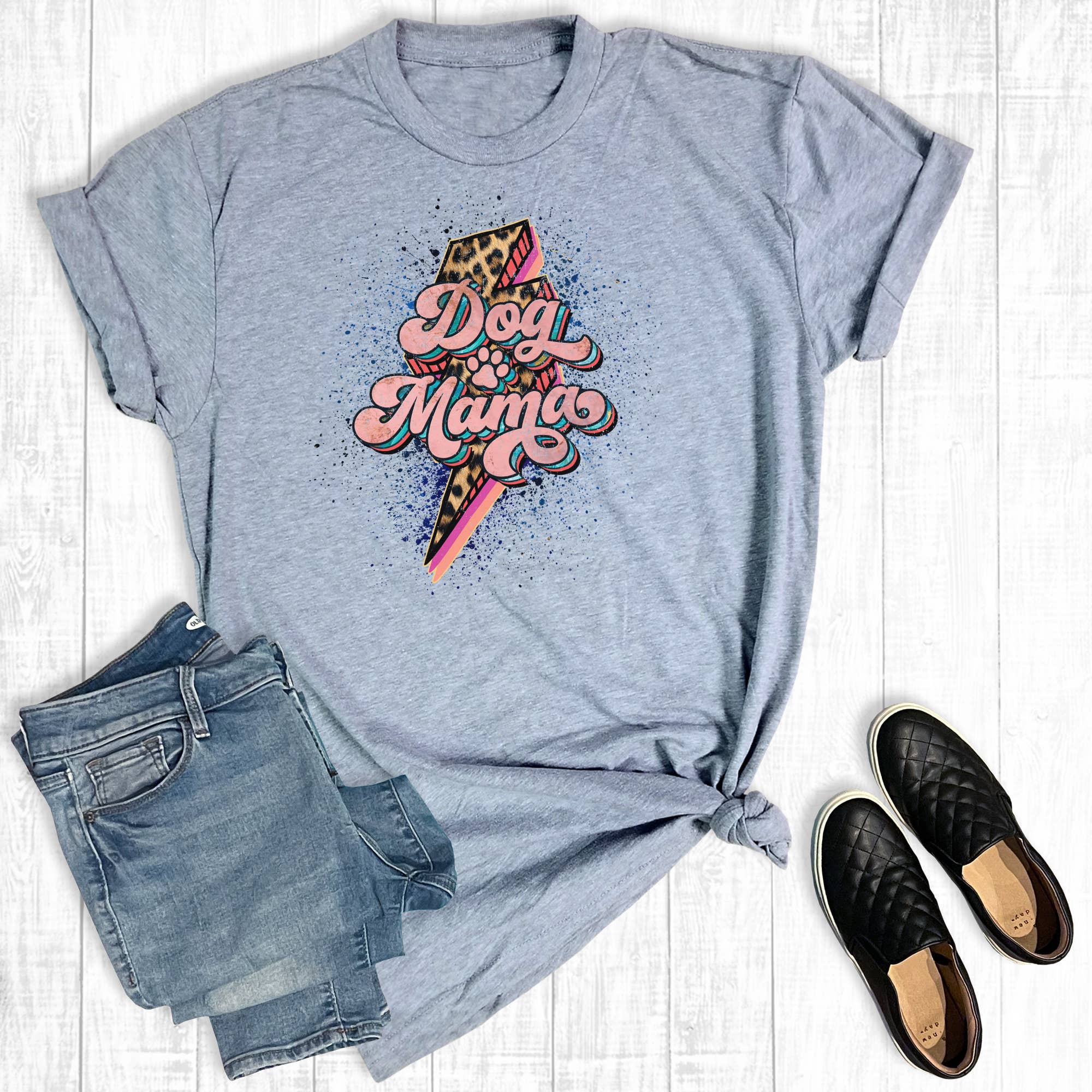 Leopard Bolt Dog Mama Graphic Tee Hoodie, Sweatshirt | PodTeesHub.com