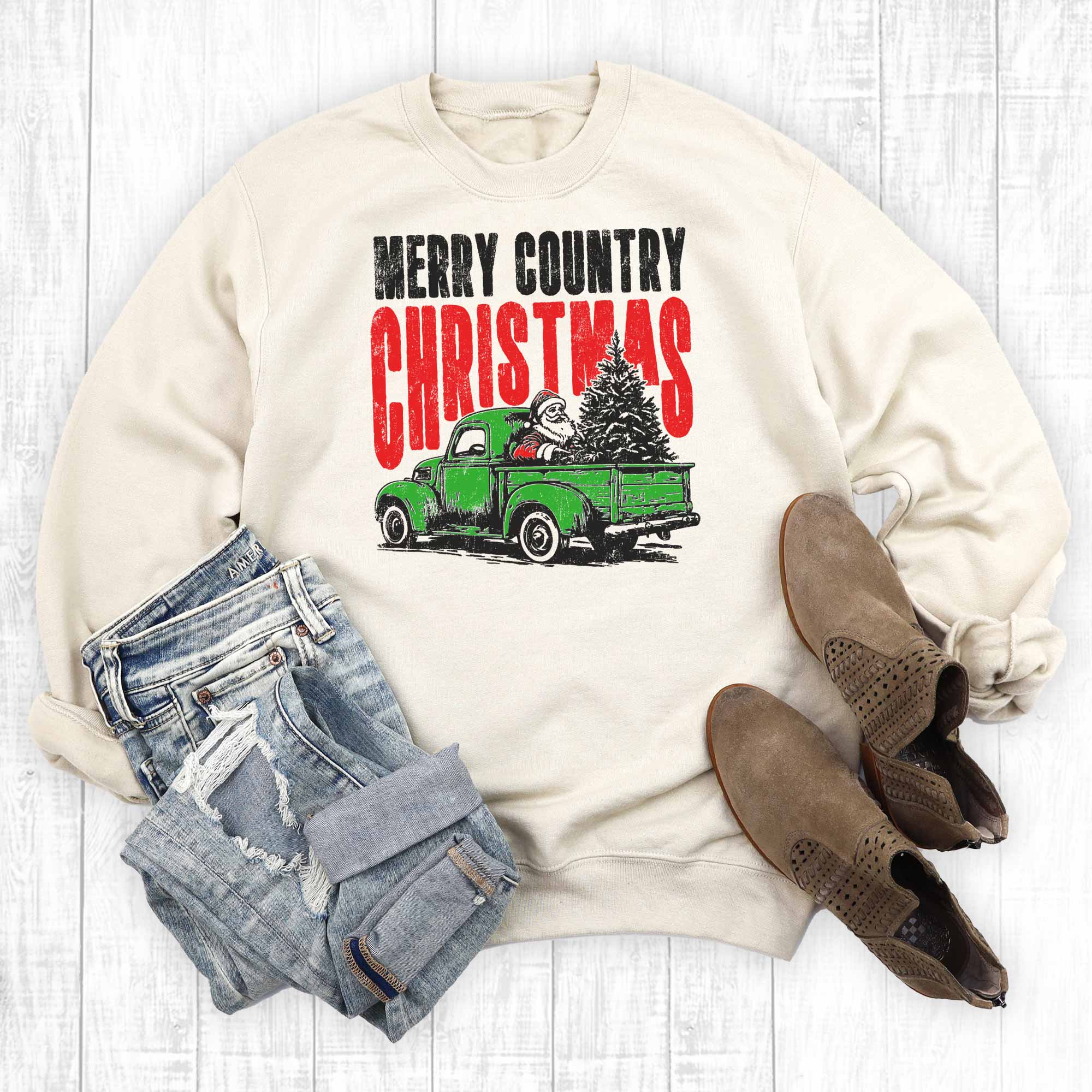 Western Merry Country Christmas Tree Truck Sweatshirt T-Shirts, Hoodie | PodTeesHub.com