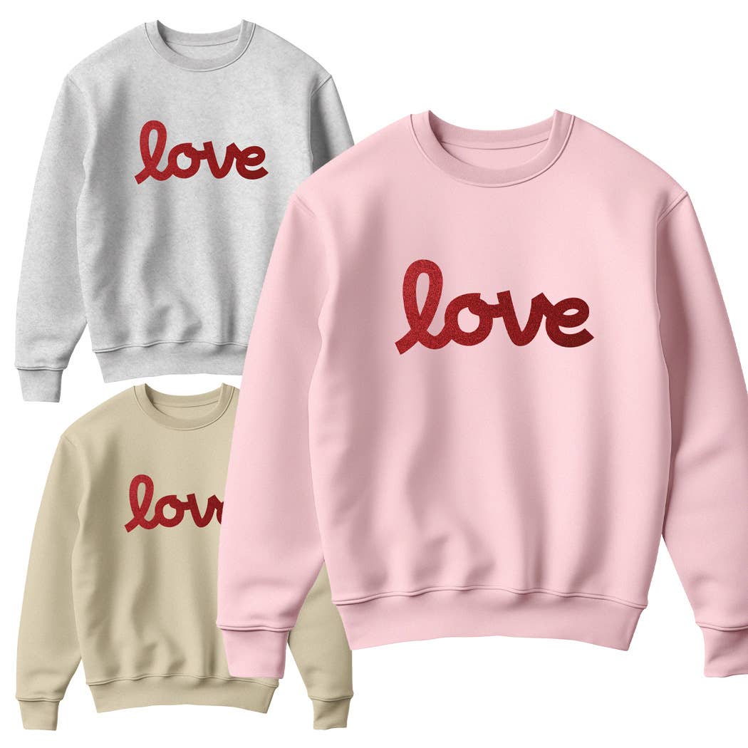 Love Glitter Text Long Sleeve Fleece Sweatshirt T-Shirts, Hoodie | PodTeesHub.com