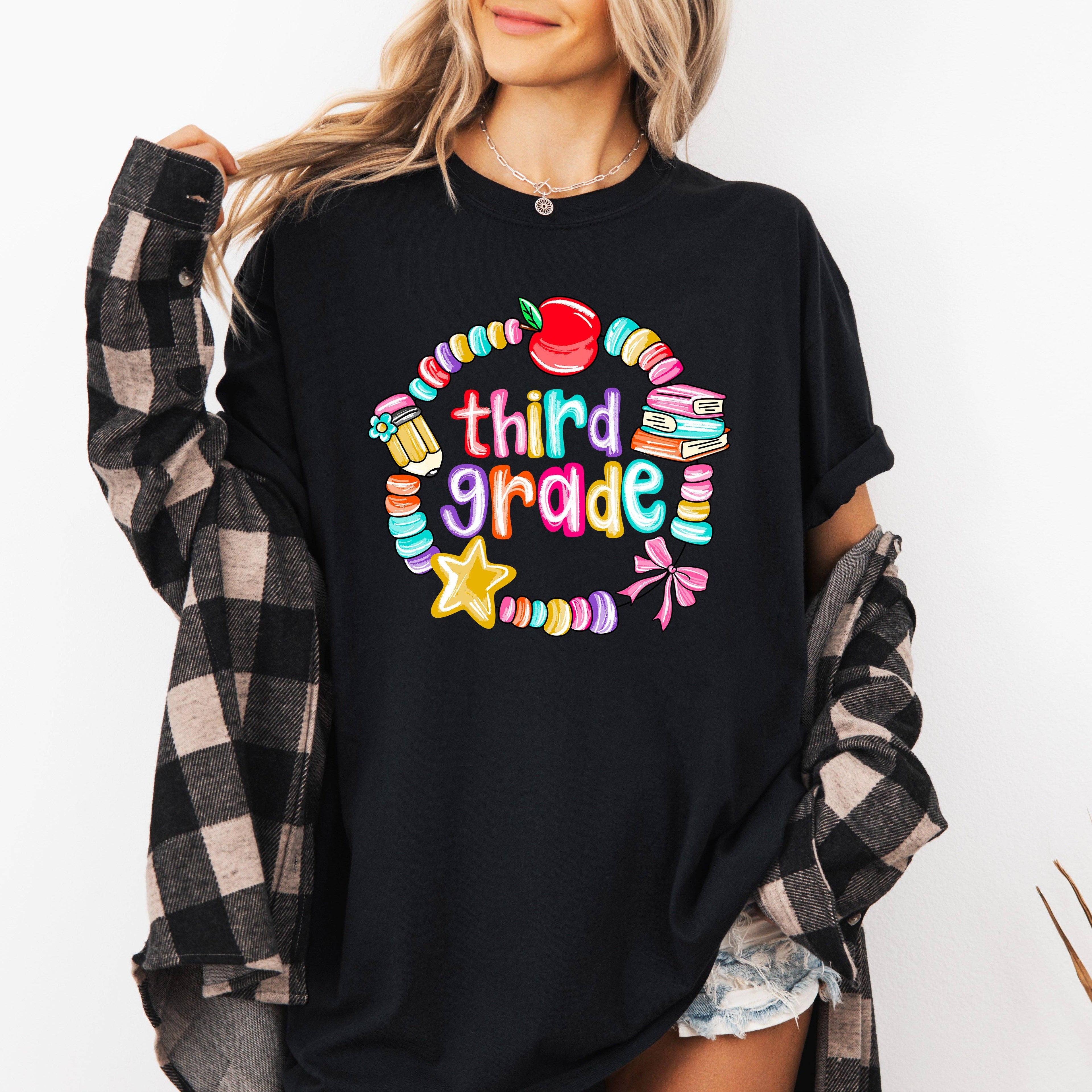 Third Grade, Teacher, Back To School, Bracelets, Bow T-Shirt Hoodie, Sweatshirt | PodTeesHub.com