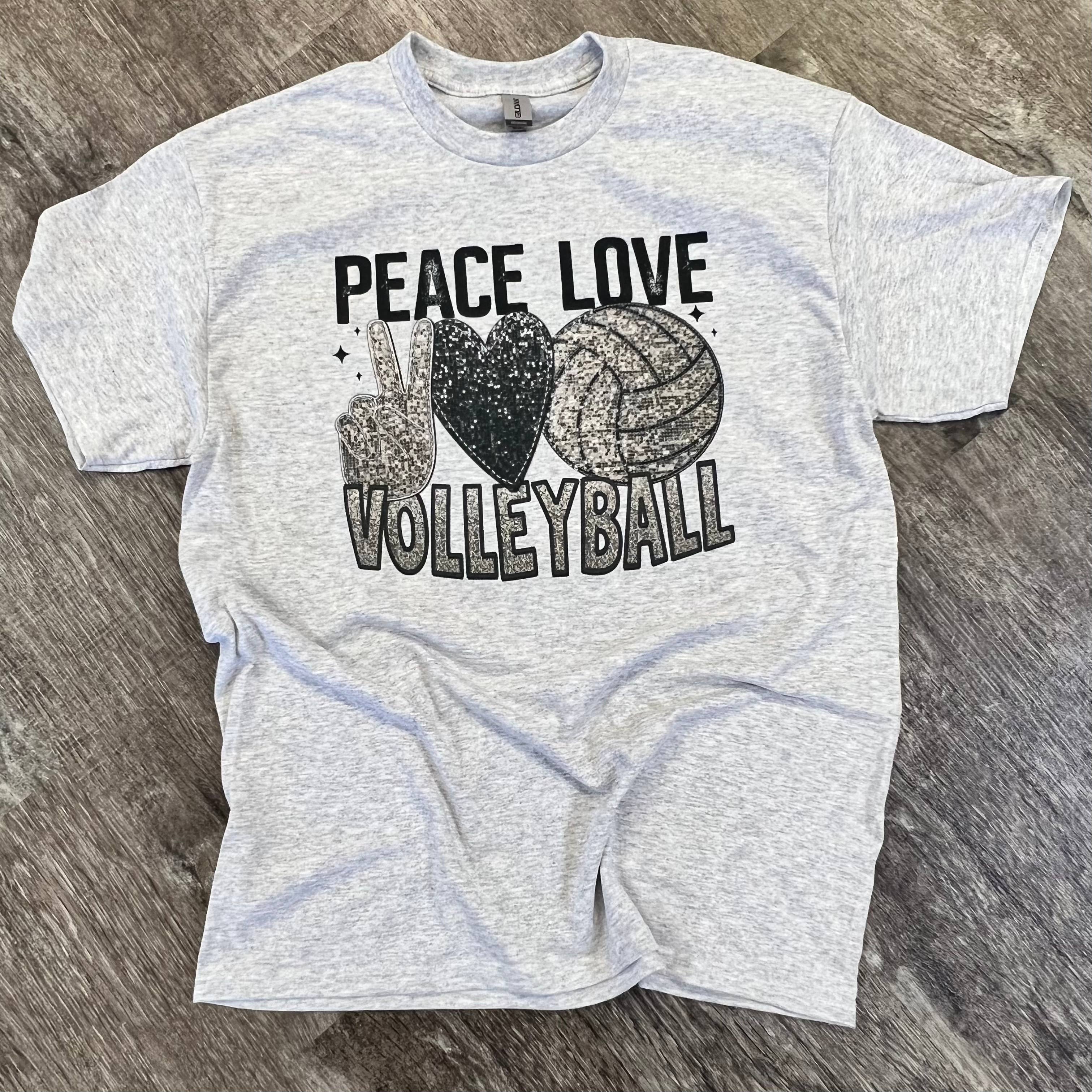 Peace Love Volleyball On Ash Gray Tee Hoodie, Sweatshirt | PodTeesHub.com