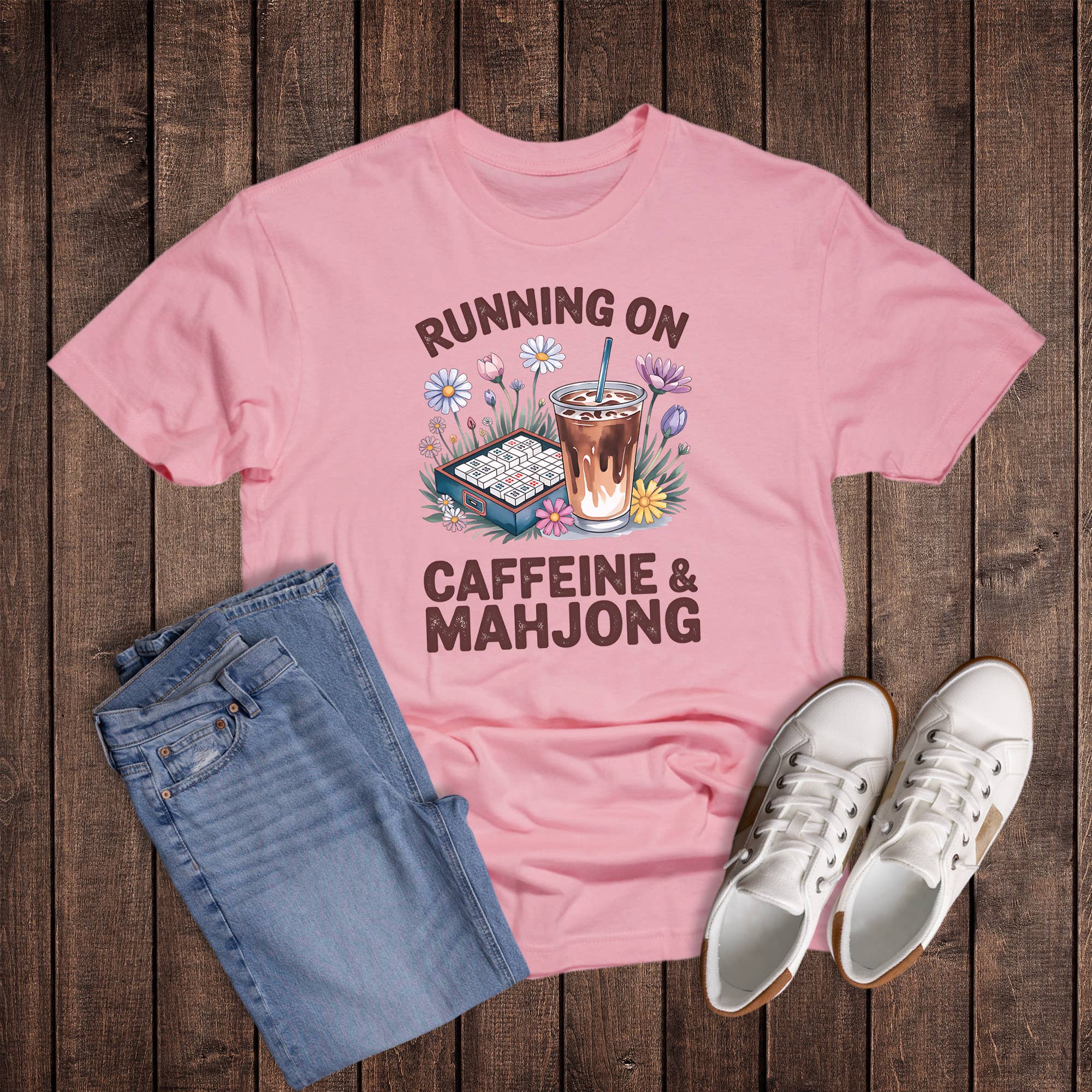Running On Caffeine and Mahjong Graphic Tee Hoodie, Sweatshirt | PodTeesHub.com