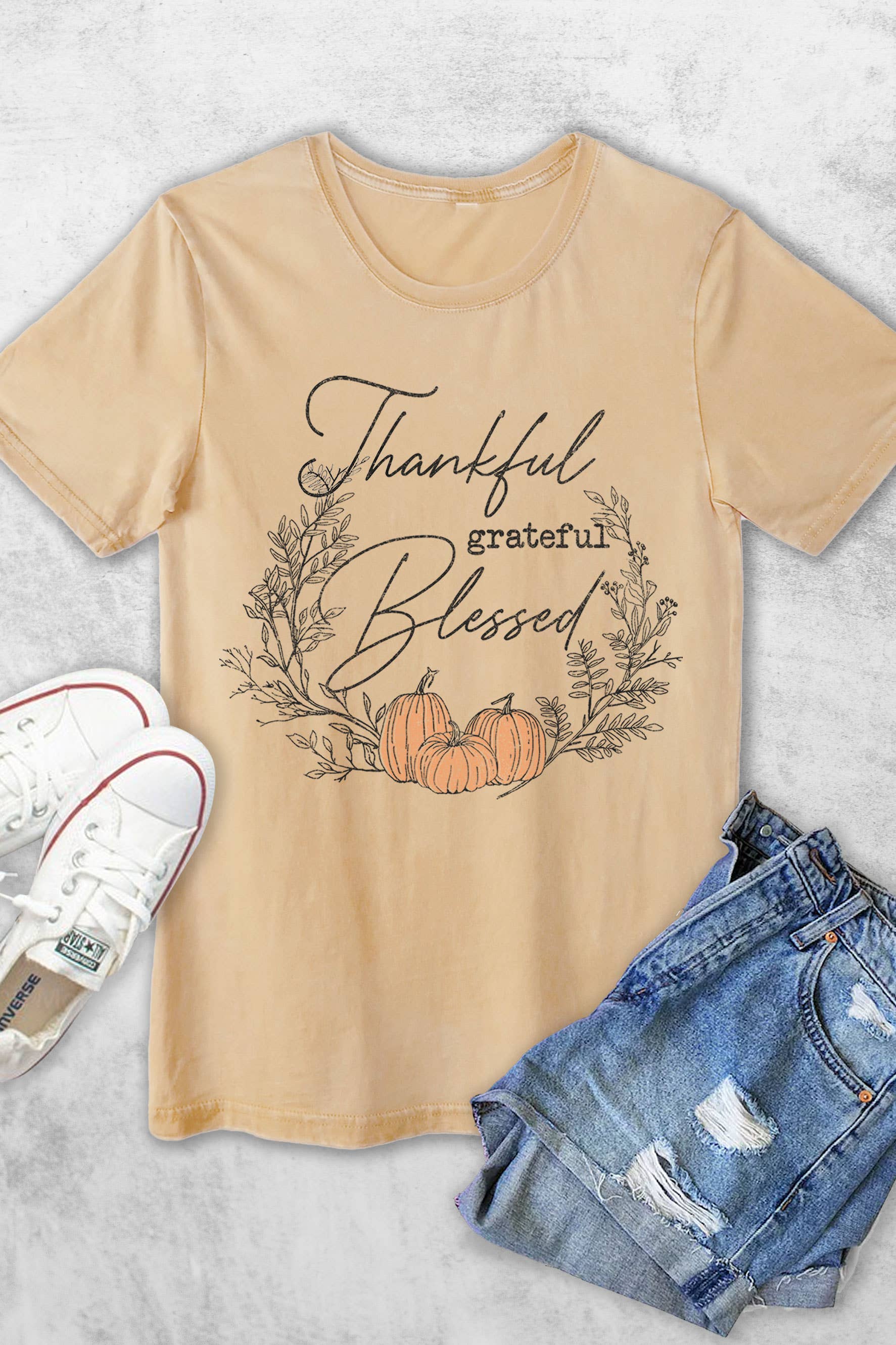 Thankful Grateful Blessed Pumpkin Womens Vintage Graphic Tee Hoodie, Sweatshirt | PodTeesHub.com