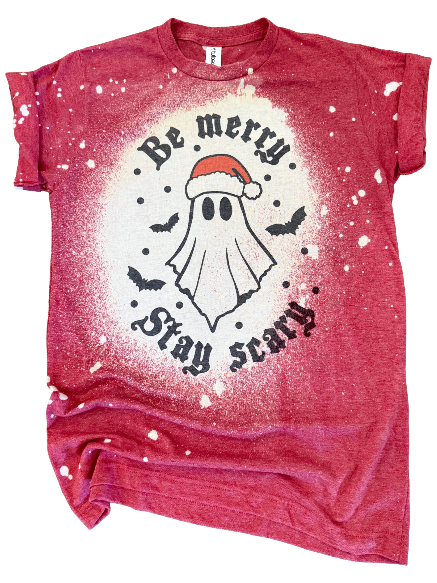 Be Merry Stay Scary – Santa Ghost Christmas Bleached Tee Hoodie, Sweatshirt | PodTeesHub.com