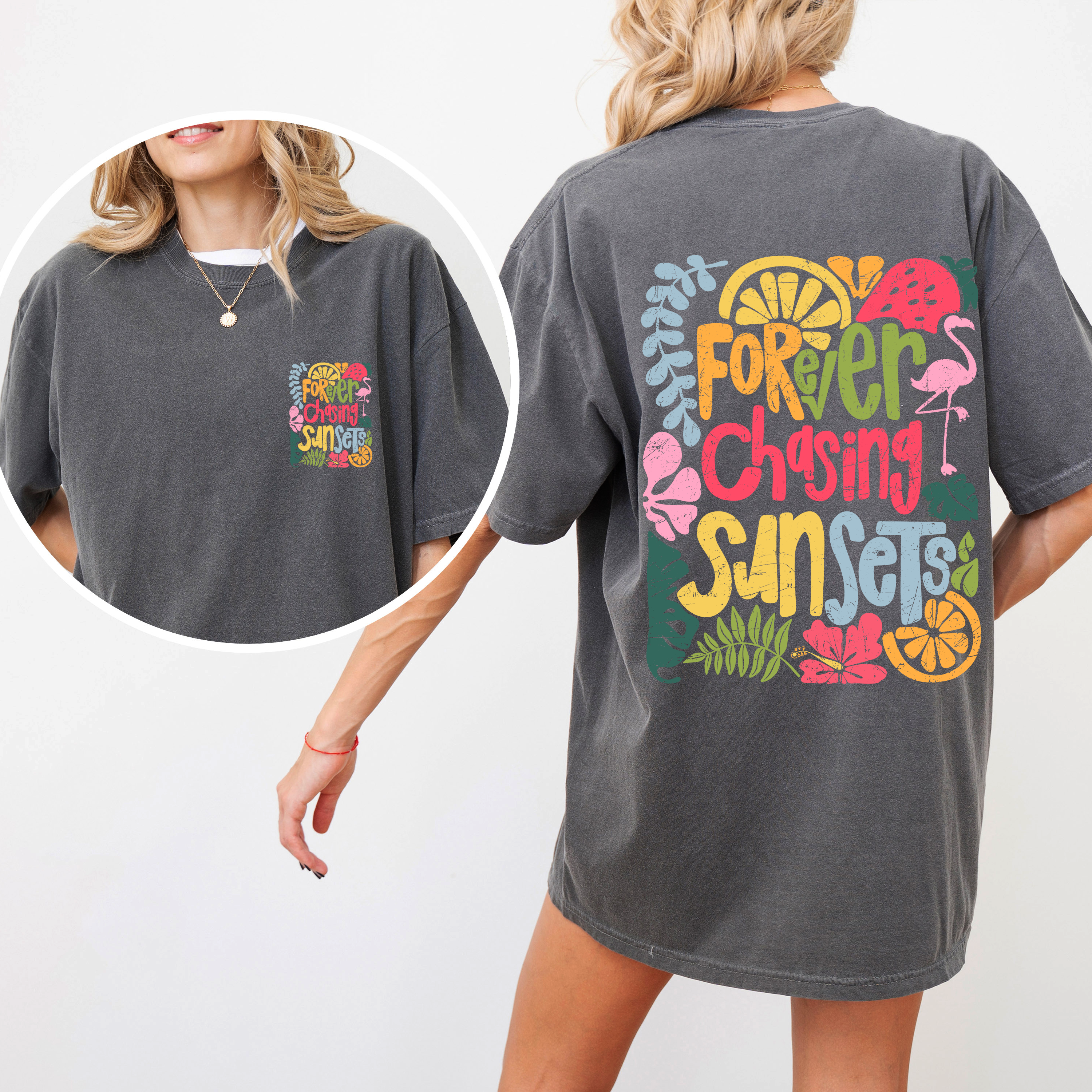 Forever Chasing Sunsets Flamingo, Beach, Summer T-Shirt Hoodie, Sweatshirt | PodTeesHub.com