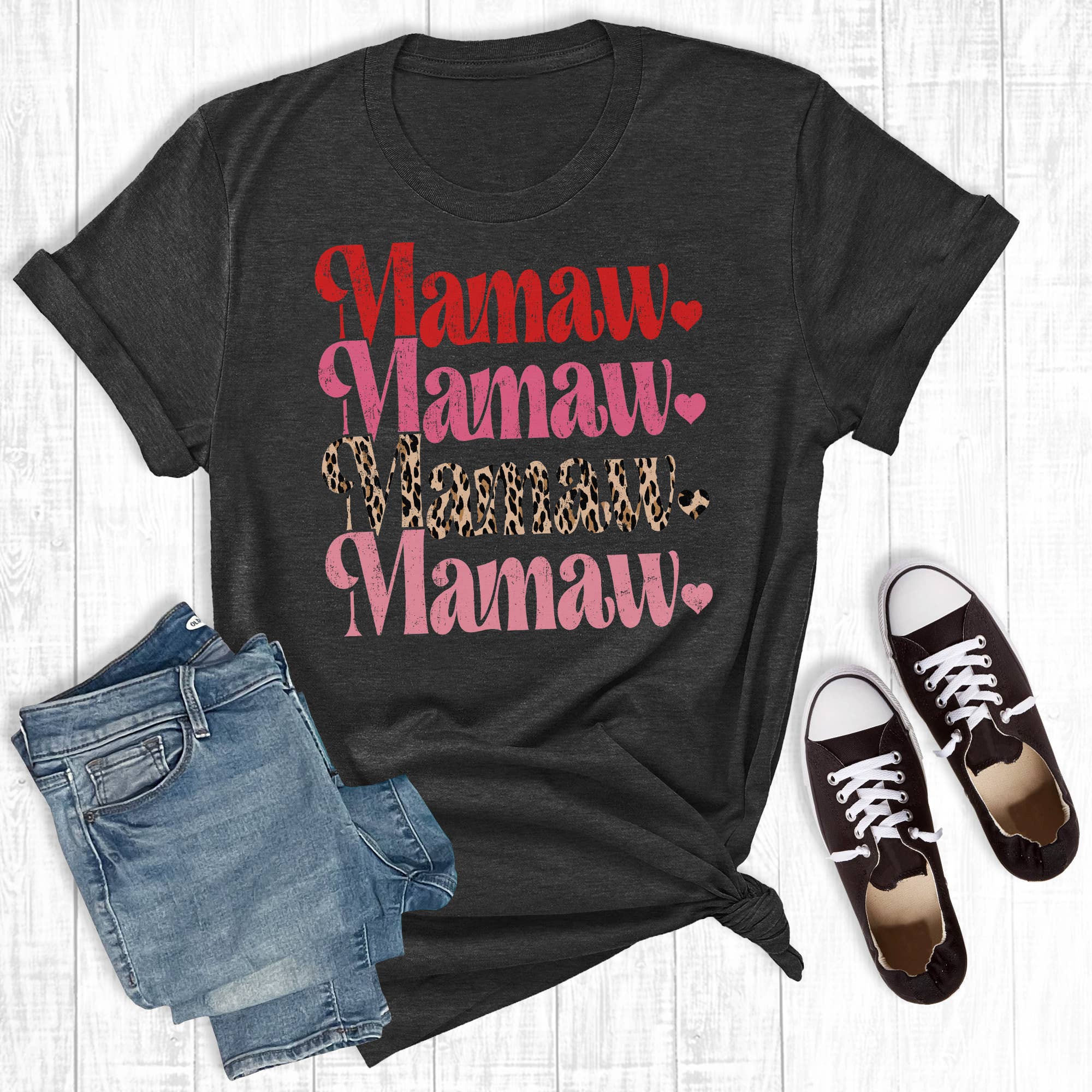 Leopard Mamaw Stacked Valentine Graphic Tee Hoodie, Sweatshirt | PodTeesHub.com