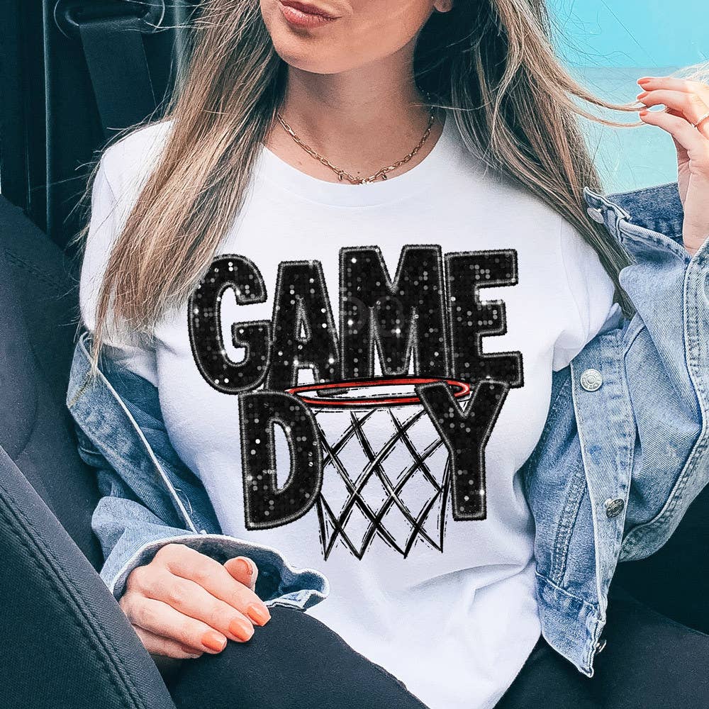 Game Day Basketball Faux Sequins Tee Hoodie, Sweatshirt | PodTeesHub.com