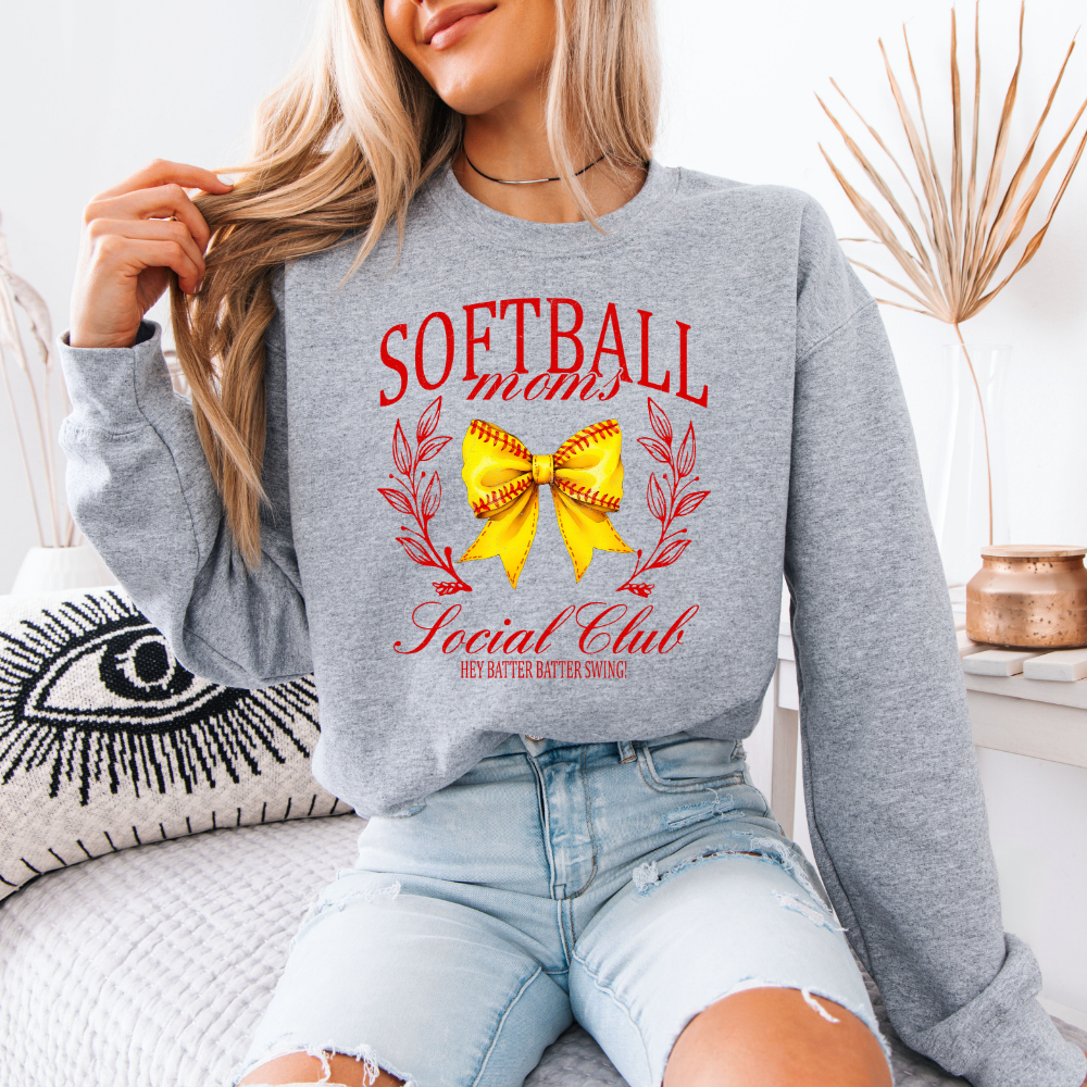 Softball Moms Social Club | Unisex Crewneck Sweatshirt T-Shirts, Hoodie | PodTeesHub.com