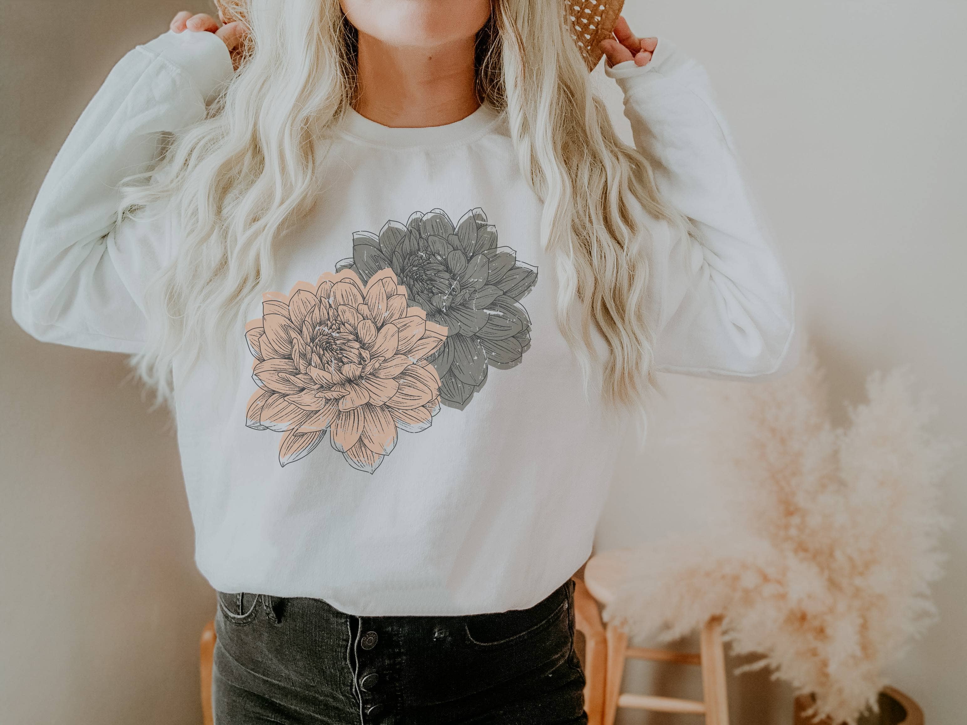 Grunge Fall Floral Crew Neck Sweatshirt | Fall T-Shirts, Hoodie | PodTeesHub.com
