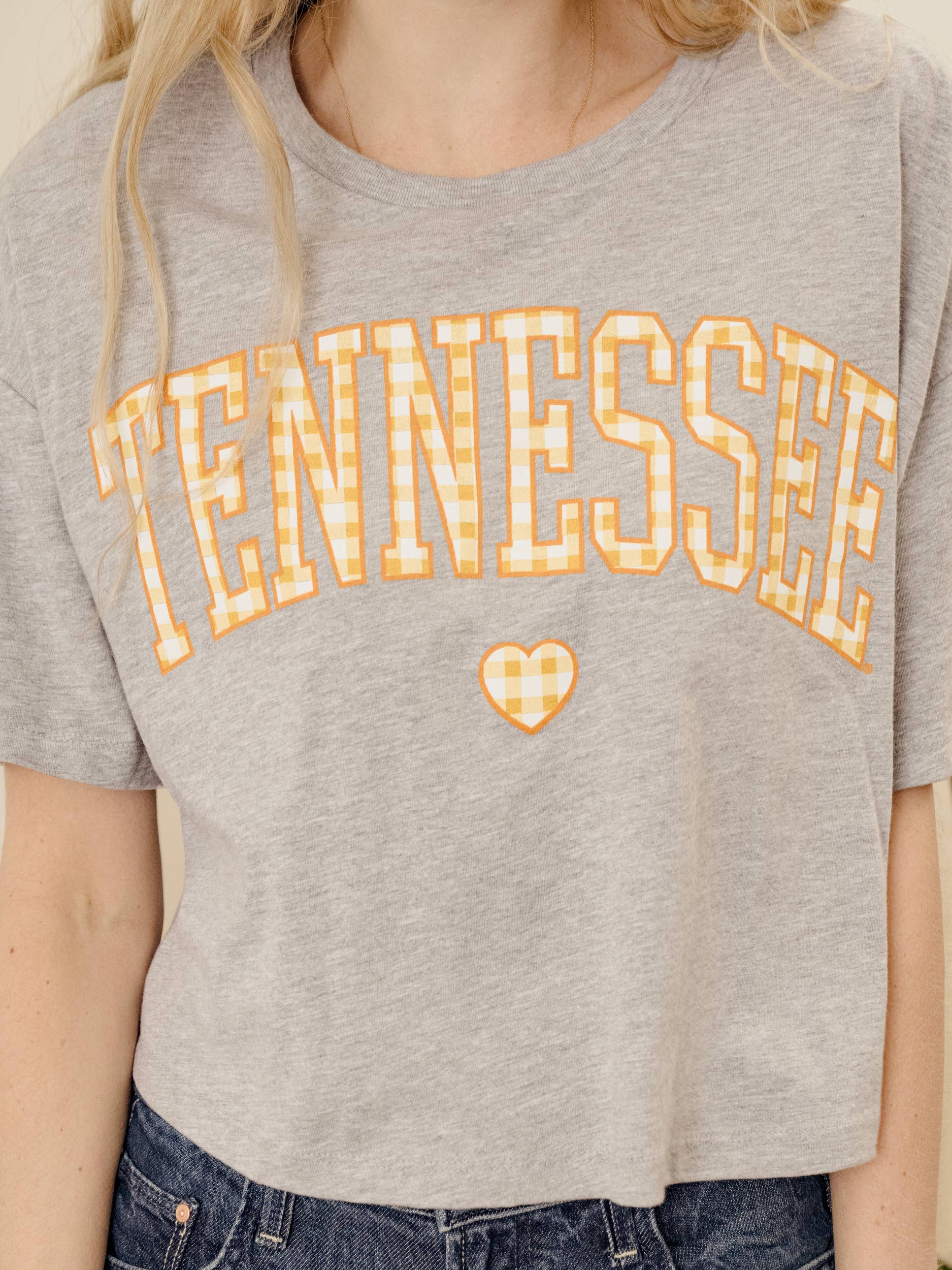 Tennessee Vols Gingham Heart Gray Cropped Tee Hoodie, Sweatshirt | PodTeesHub.com